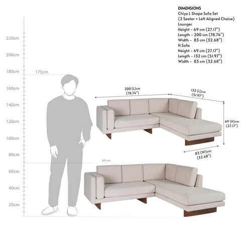 Chiyo L Shape Sofa Set (2 Seater + Left Aligned Chaise)