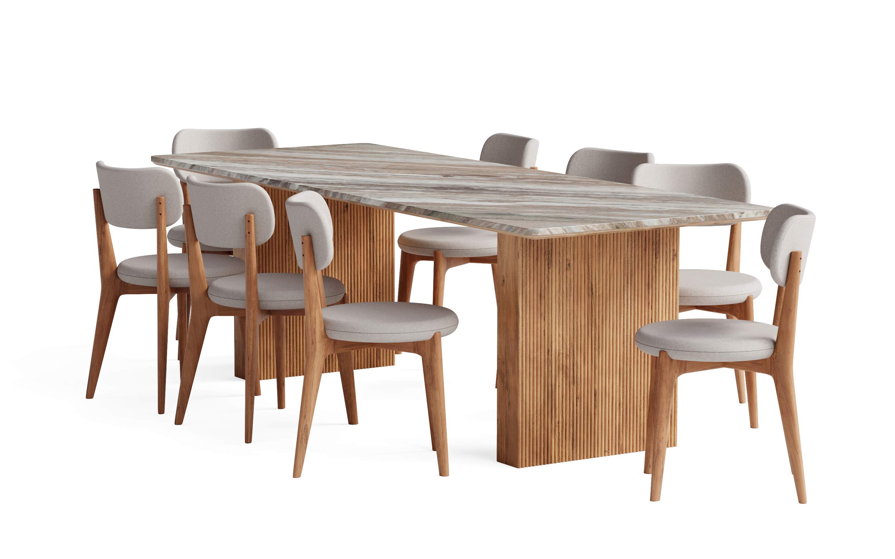 Hiro Marble Top Ribbed Dining Table Set | 6 Seater Dining Set - Close shot - from left angle - Orange Tree