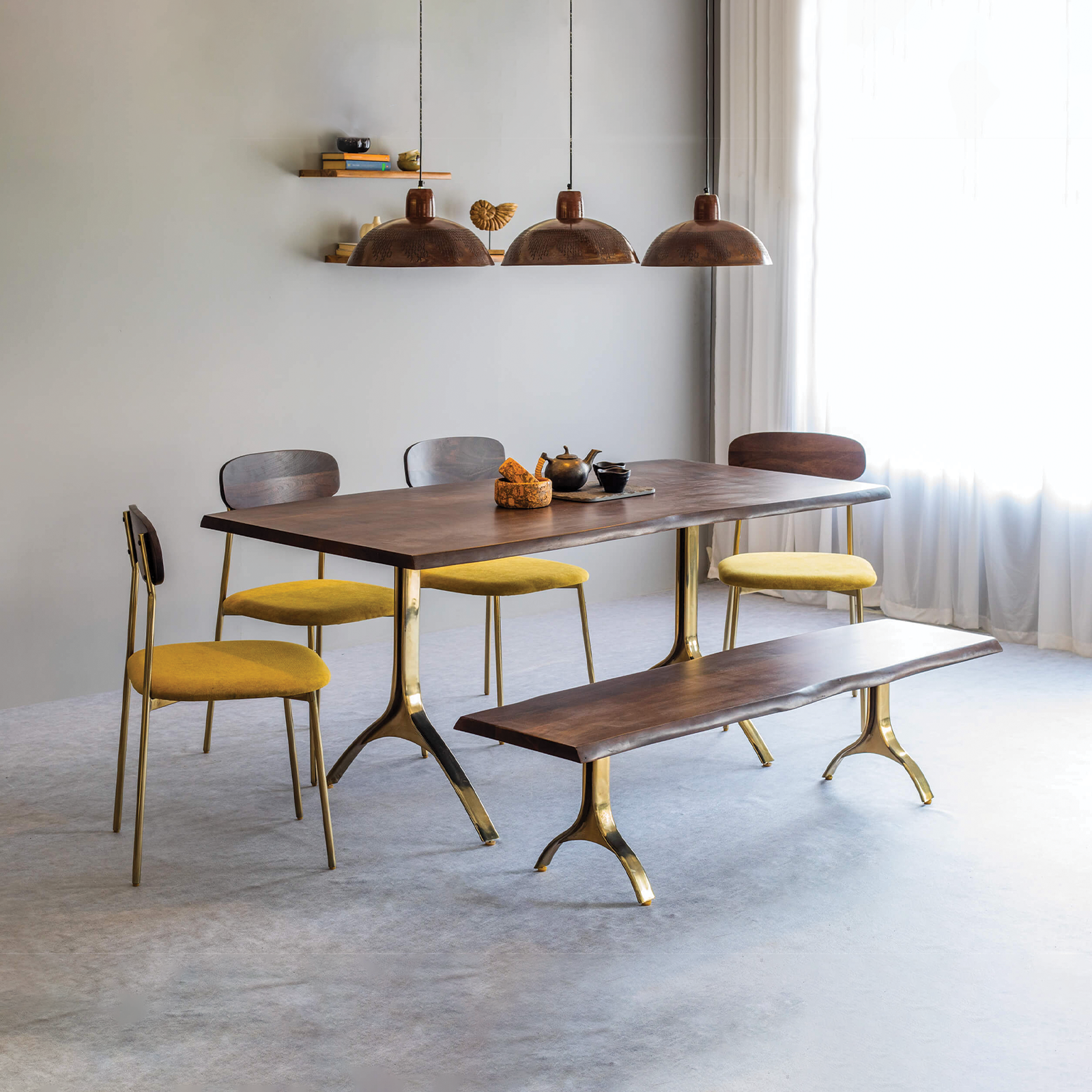 Yoho Dining Table With 4 Chairs and Bench American Walnut