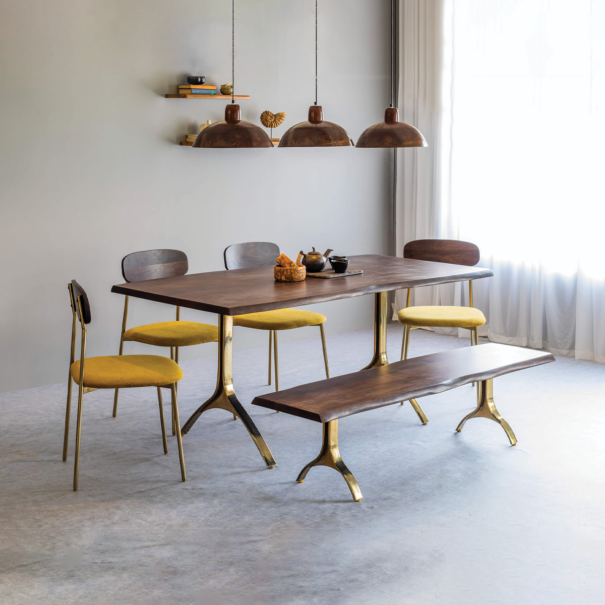 Yoho Dining Table With 4 Chairs and Bench American Walnut