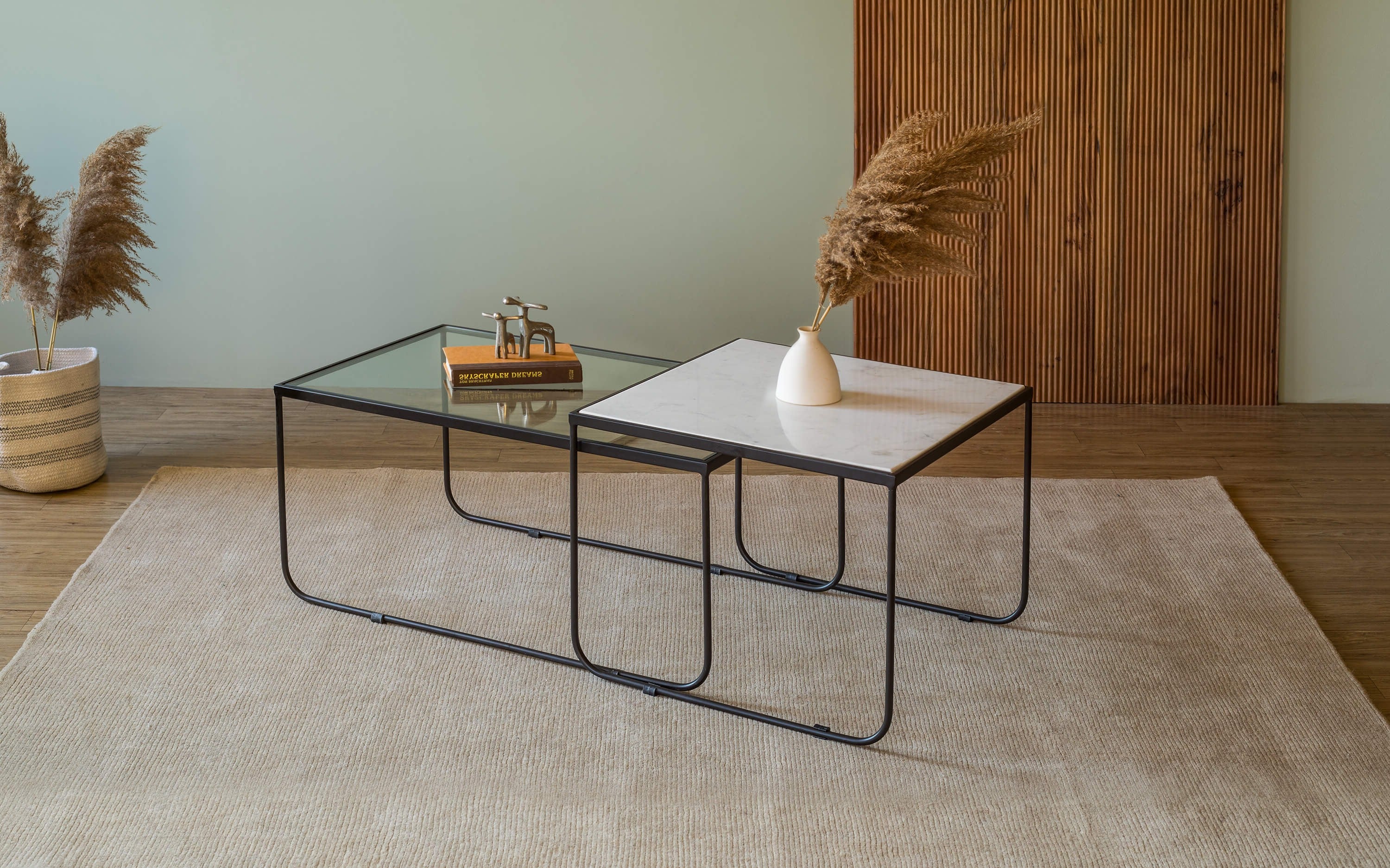 Jasper Glass Nested Table Set of 2 . Glass Top Coffee Table - Orange Tree Home Pvt. Ltd.