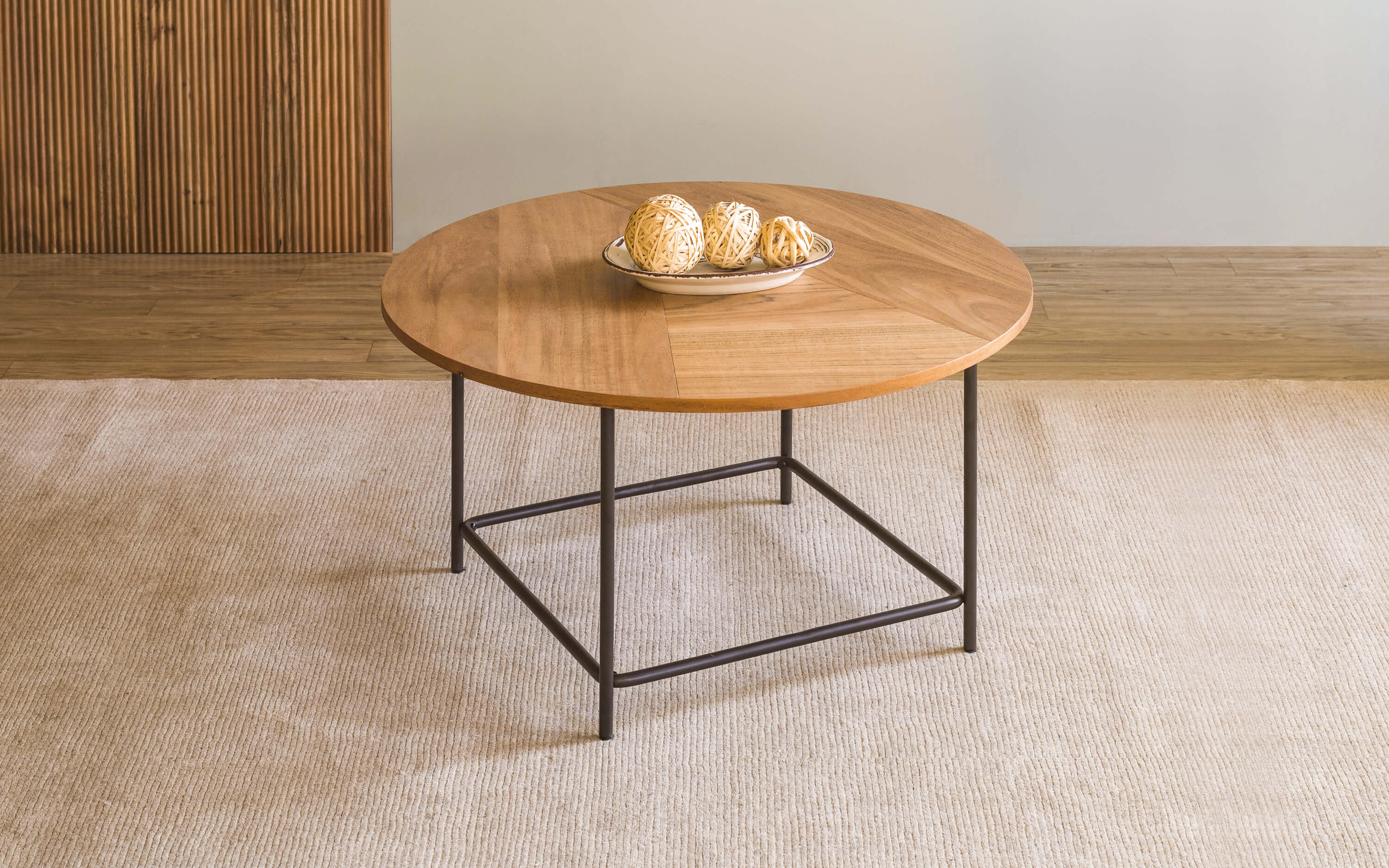 Buy Kiara Wooden Top Round Coffee Table with Metal Legs - Orange Tree