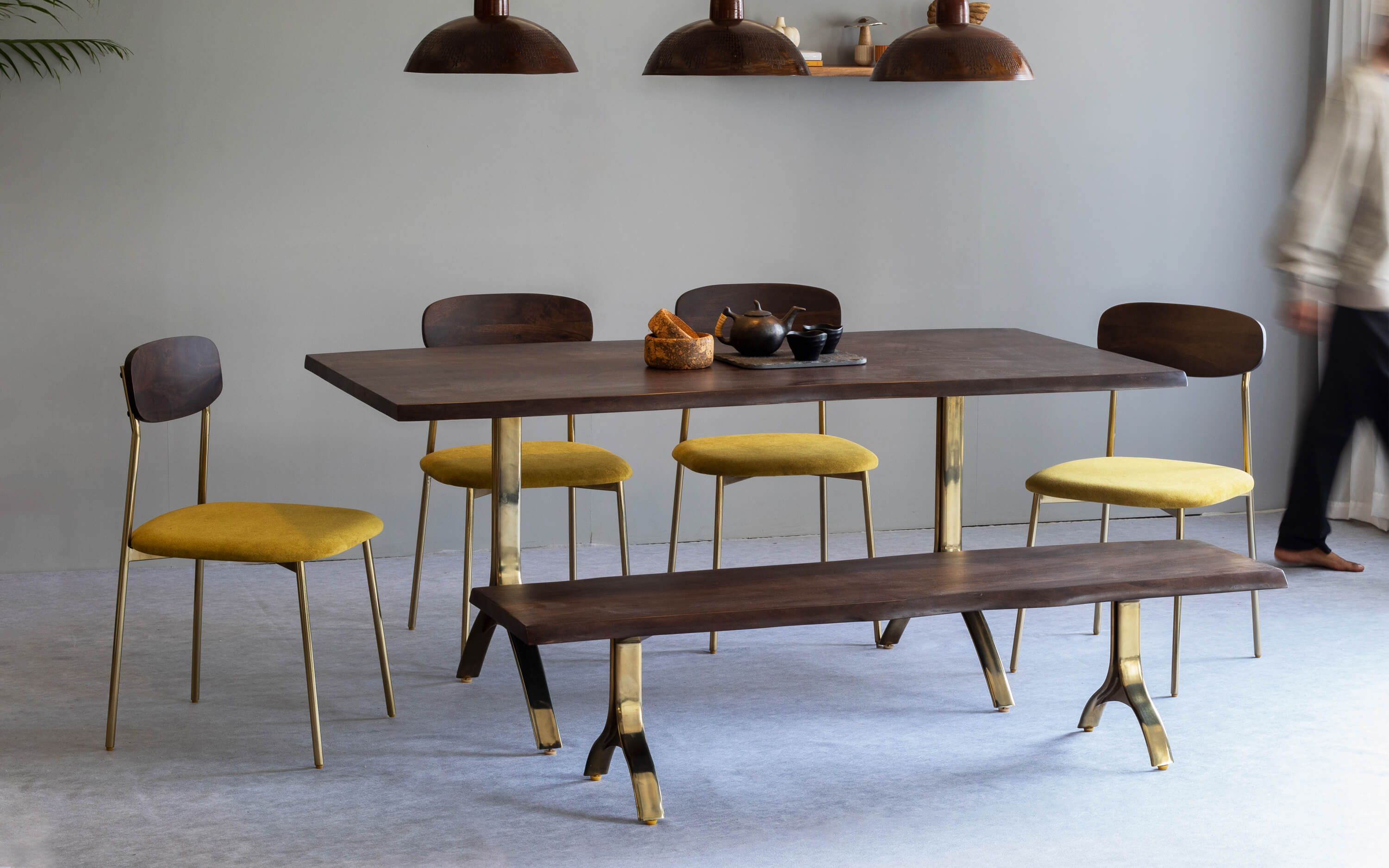 Yoho Dining Table With 4 Chairs and Bench American Walnut - Orange Tree Home Pvt. Ltd.