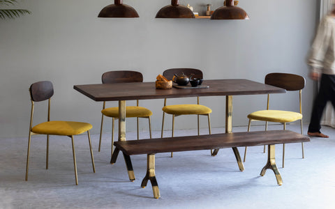Yoho Dining Table With 4 Chairs and Bench American Walnut - Orange Tree Home Pvt. Ltd.