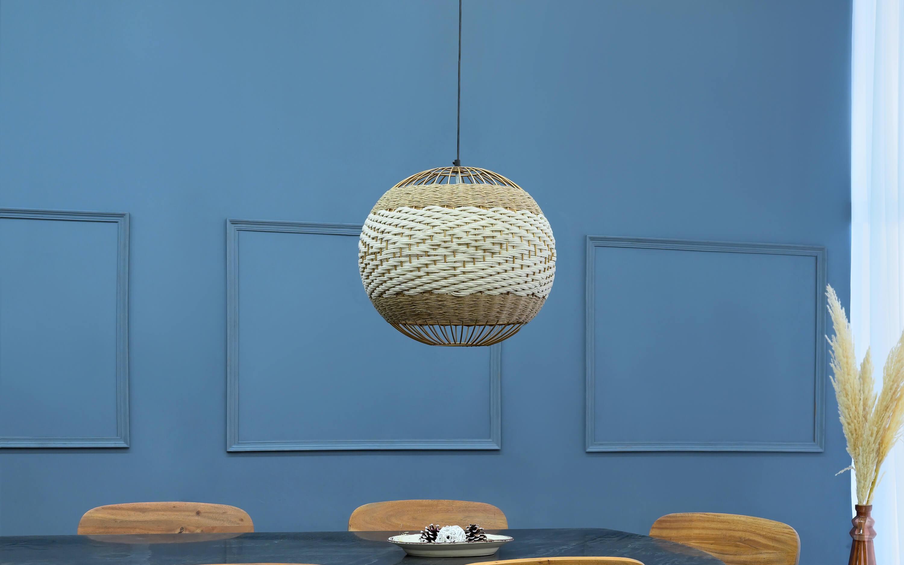 Buy Aarna Round Sisal Fibre Hanging Lamp for Home - Close shot - Orange Tree