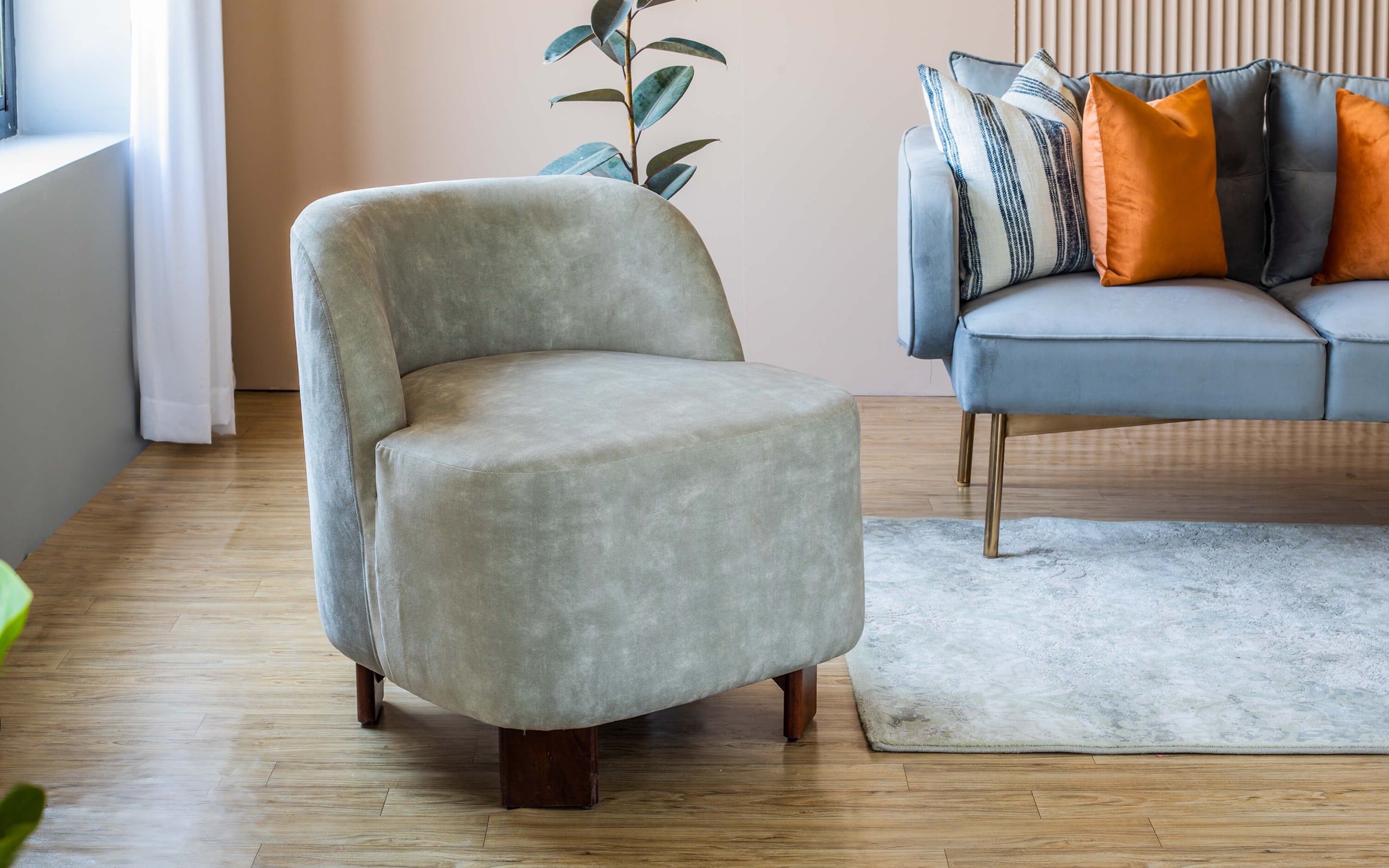 Maru Lounge Chair with Pastel Green Upholstery for Living Room - Orange Tree