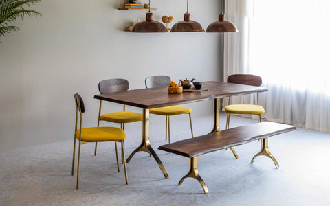 Yoho Dining Table With 4 Chairs and Bench American Walnut - Orange Tree Home Pvt. Ltd.