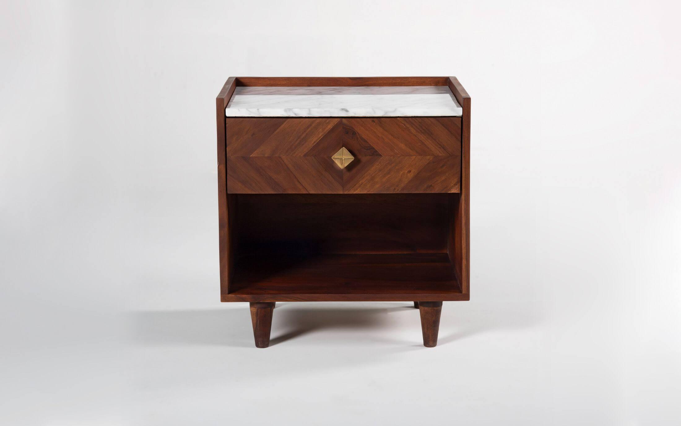 Buy Dado Marble Top Bedside Table with 1 Drawer - Close shot - from left angle - Orange Tree