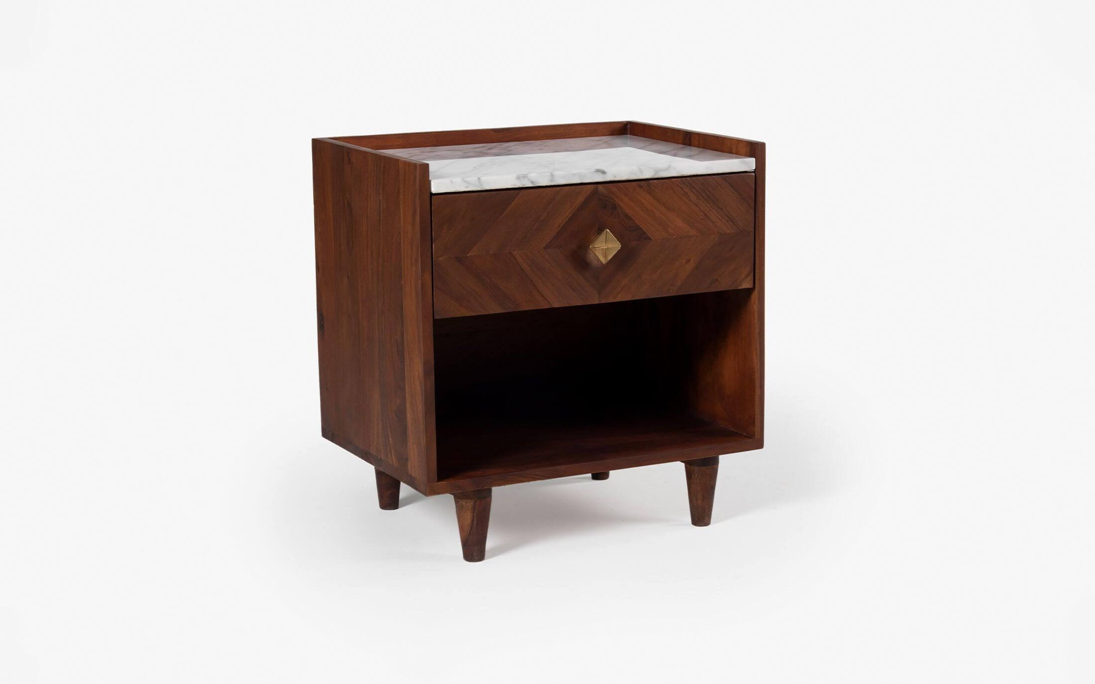 Buy Dado Marble Top Bedside Table with 1 Drawer - with white background - Orange Tree