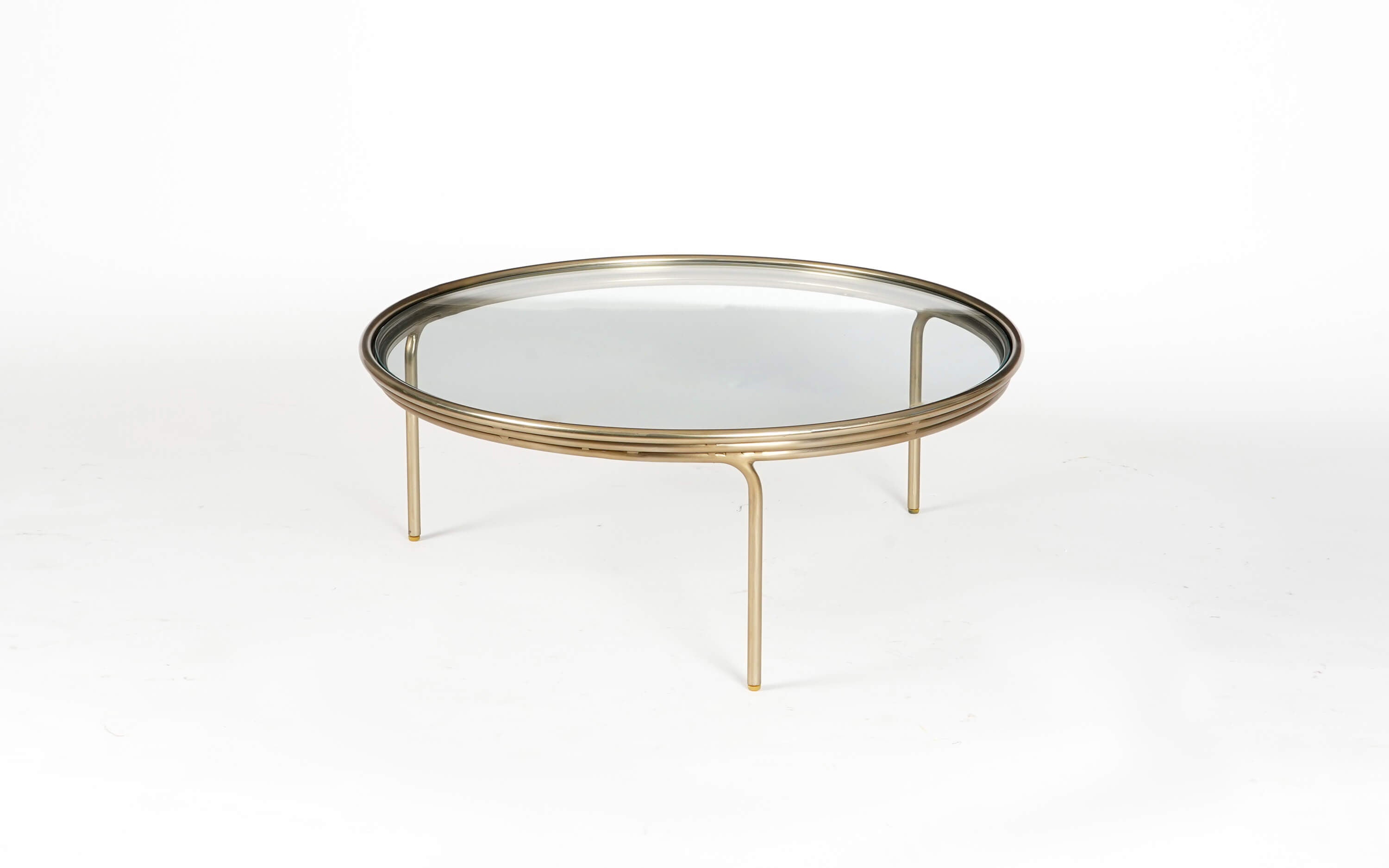 Olivia Round Glass Top Coffee Table With Brass Legs