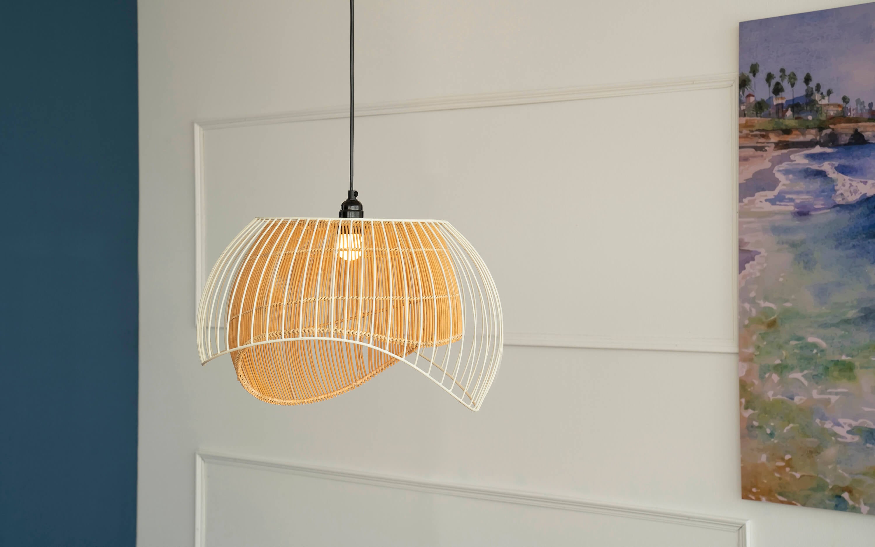 Aphro Bamboo Hanging Lamp with Natural Cane Finish - Orange Tree