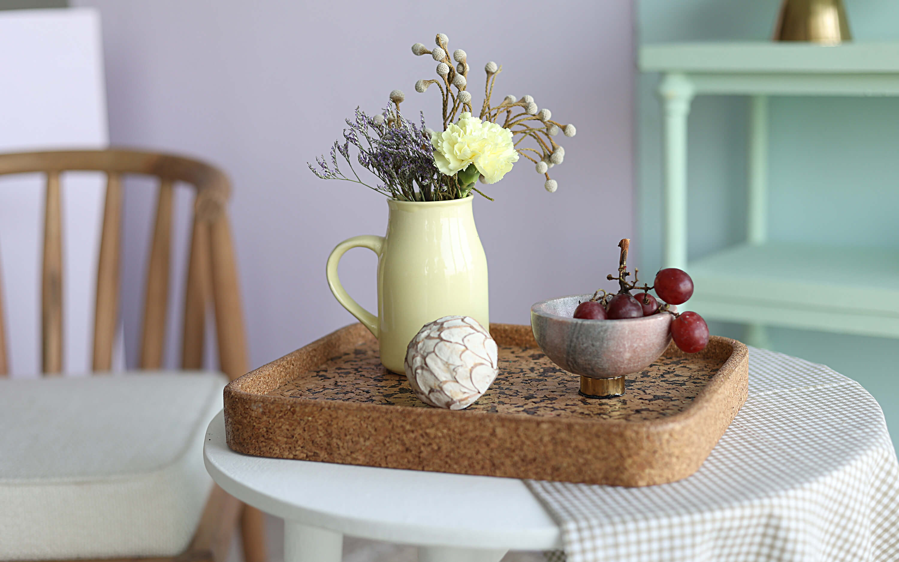 Boho Round Cork Tray. Diwali decoration Ideas for home - Orange Tree Homes Pvt Ltd.