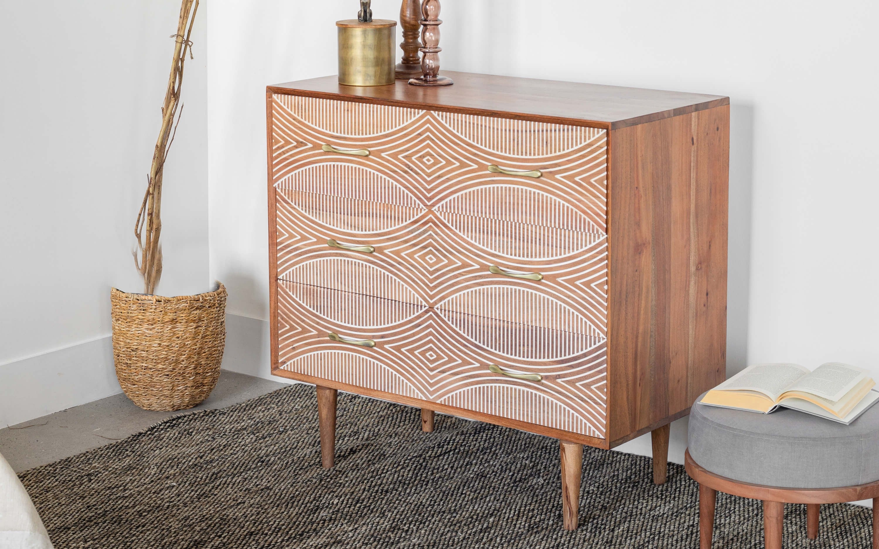Bunka Solid Wood Chest of Drawers with Natural Finish - Close shot - Orange Tree