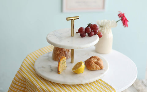 Damas 2-Tier Cake Stand Marble Metal - Orange Tree Home Pvt. Ltd.