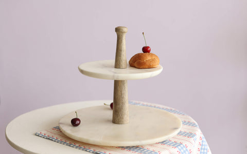 Damas 2-Tier Cake Stand Marble Wood - Orange Tree Home Pvt. Ltd.