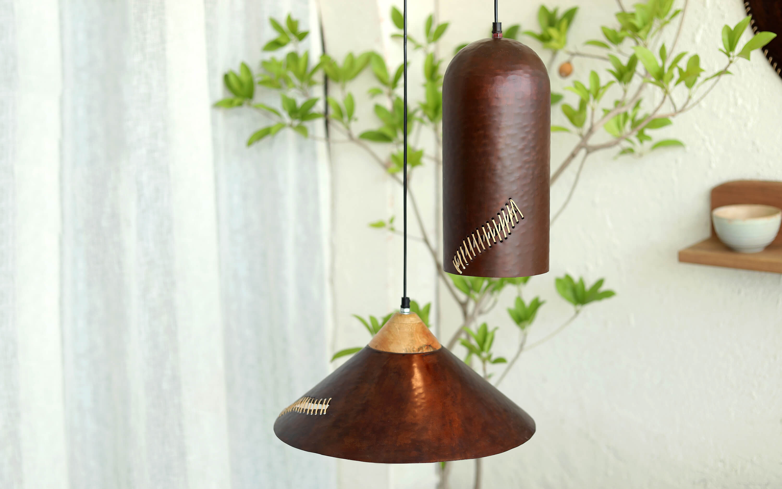 Buy Fukan Conical Hanging Lamp - Wooden Pendant Light - Orange Tree