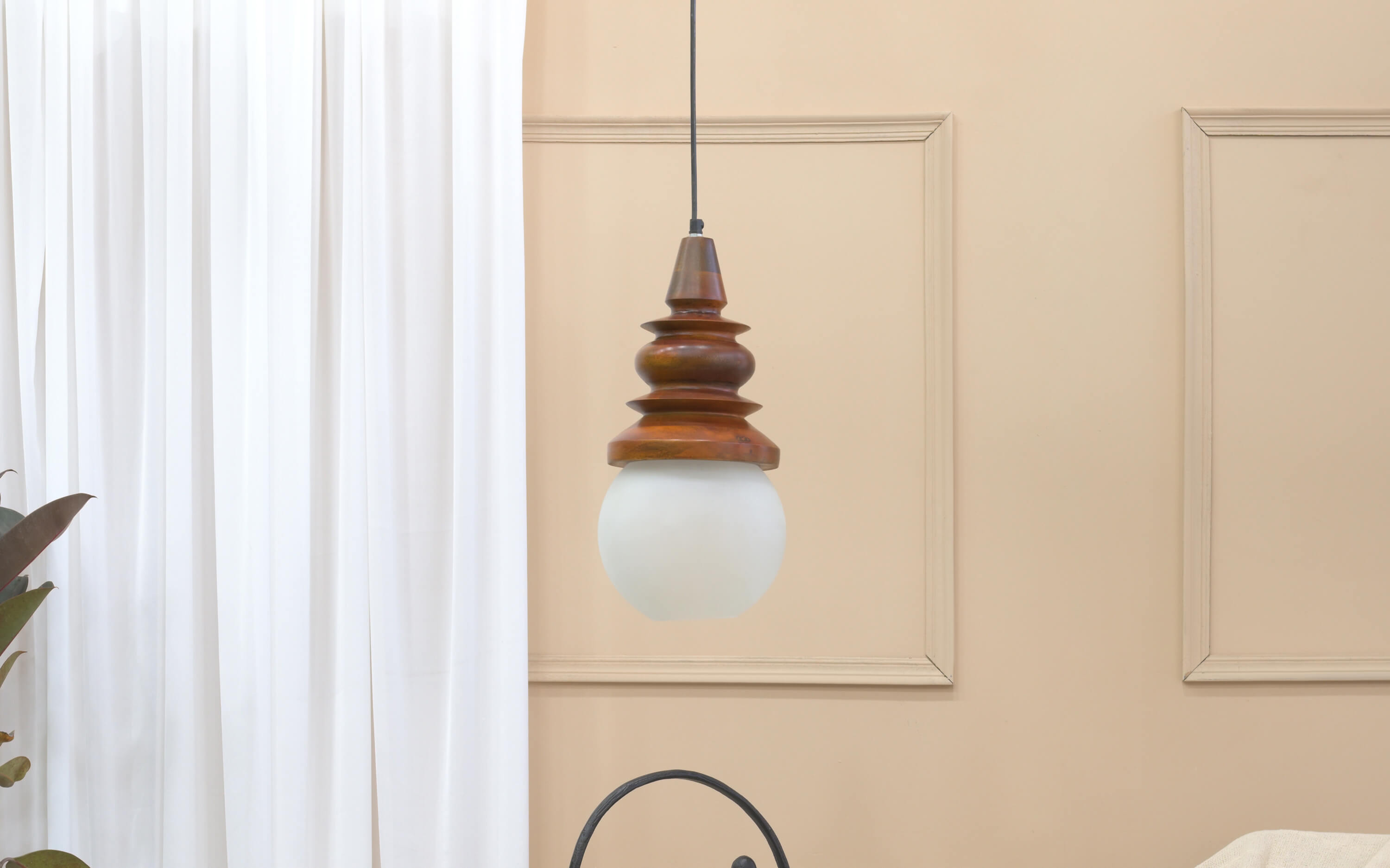 Buy Mewar Wooden Hanging Lamp With Frosted Glass - Orange Tree