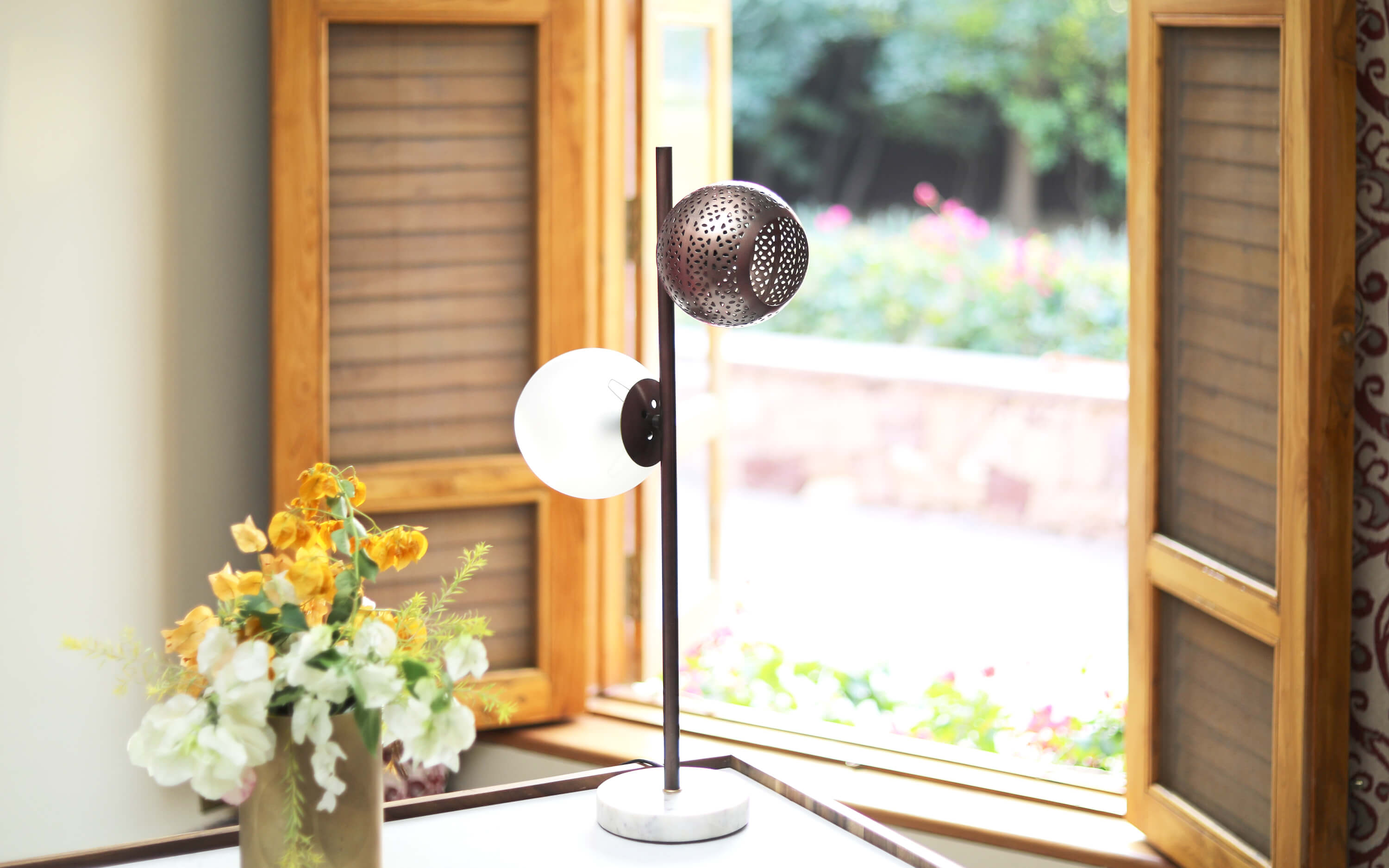 New Soma Copper Round Metal Table Lamp - Orange Tree