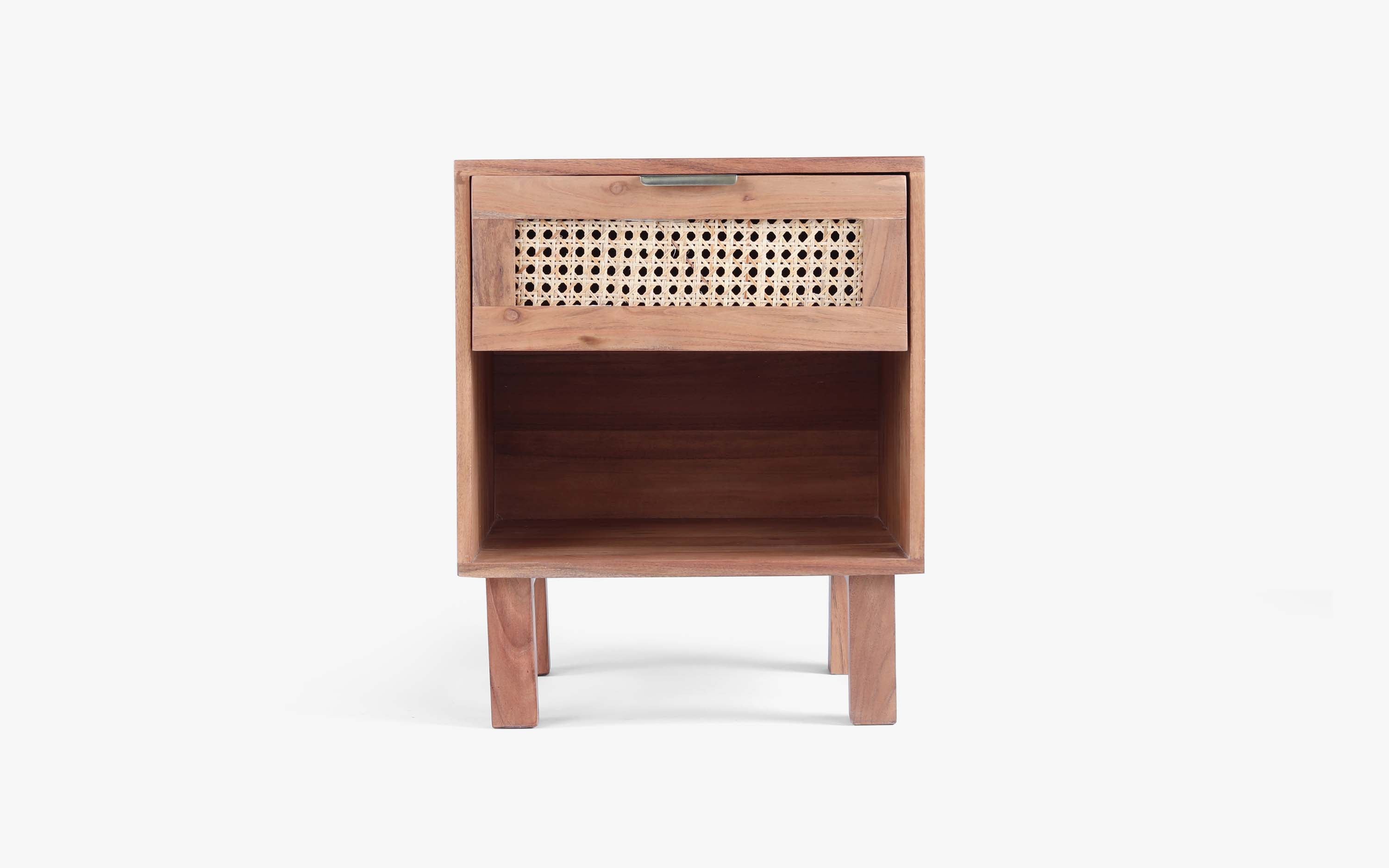 Buy Kyoto Bedside Solid Wood Table with Cane Drawer - Close shot - from upper angle - Orange Tree