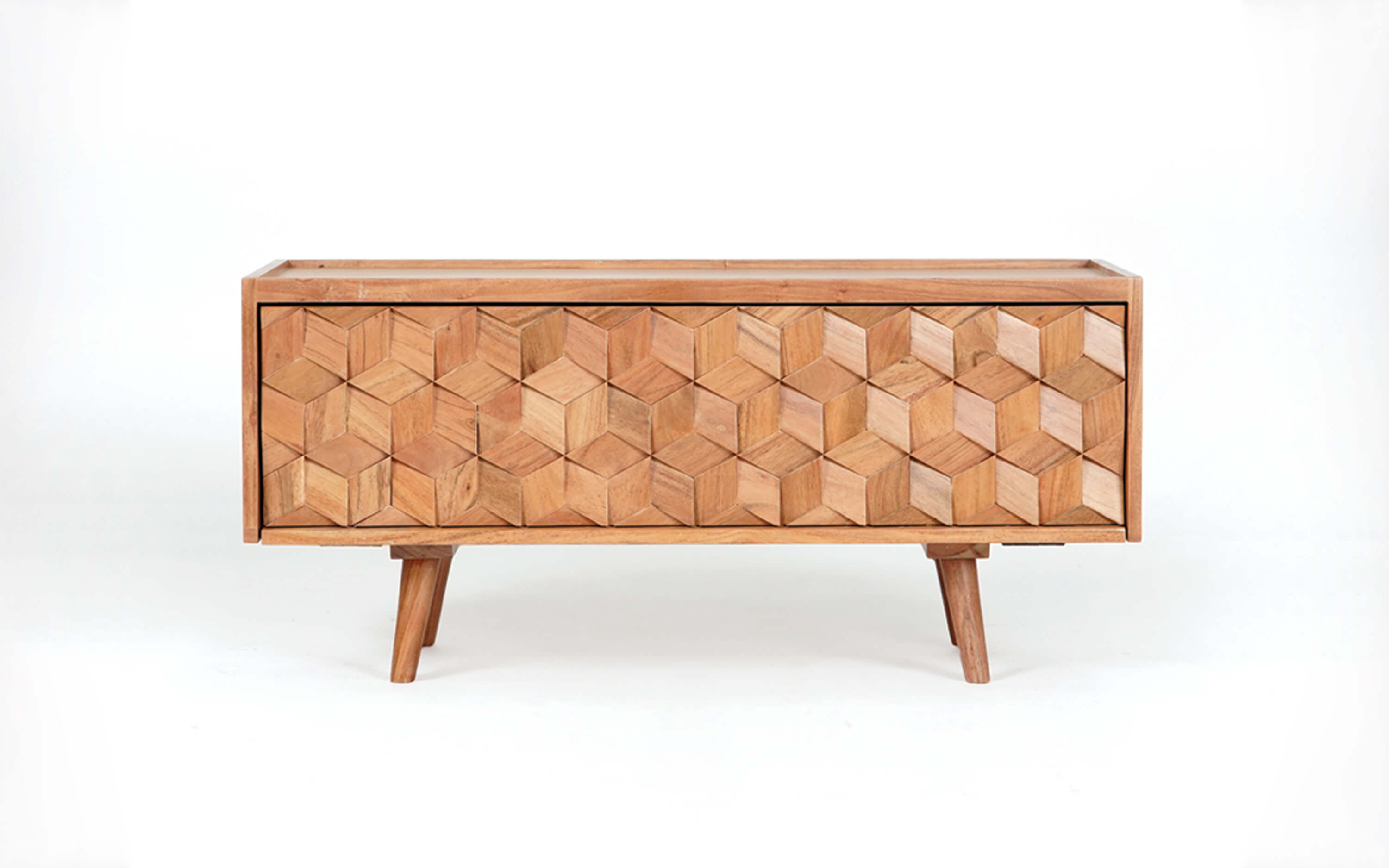 Ayaka Solid Wood TV Unit in Natural Finish - Close shot - Orange Tree