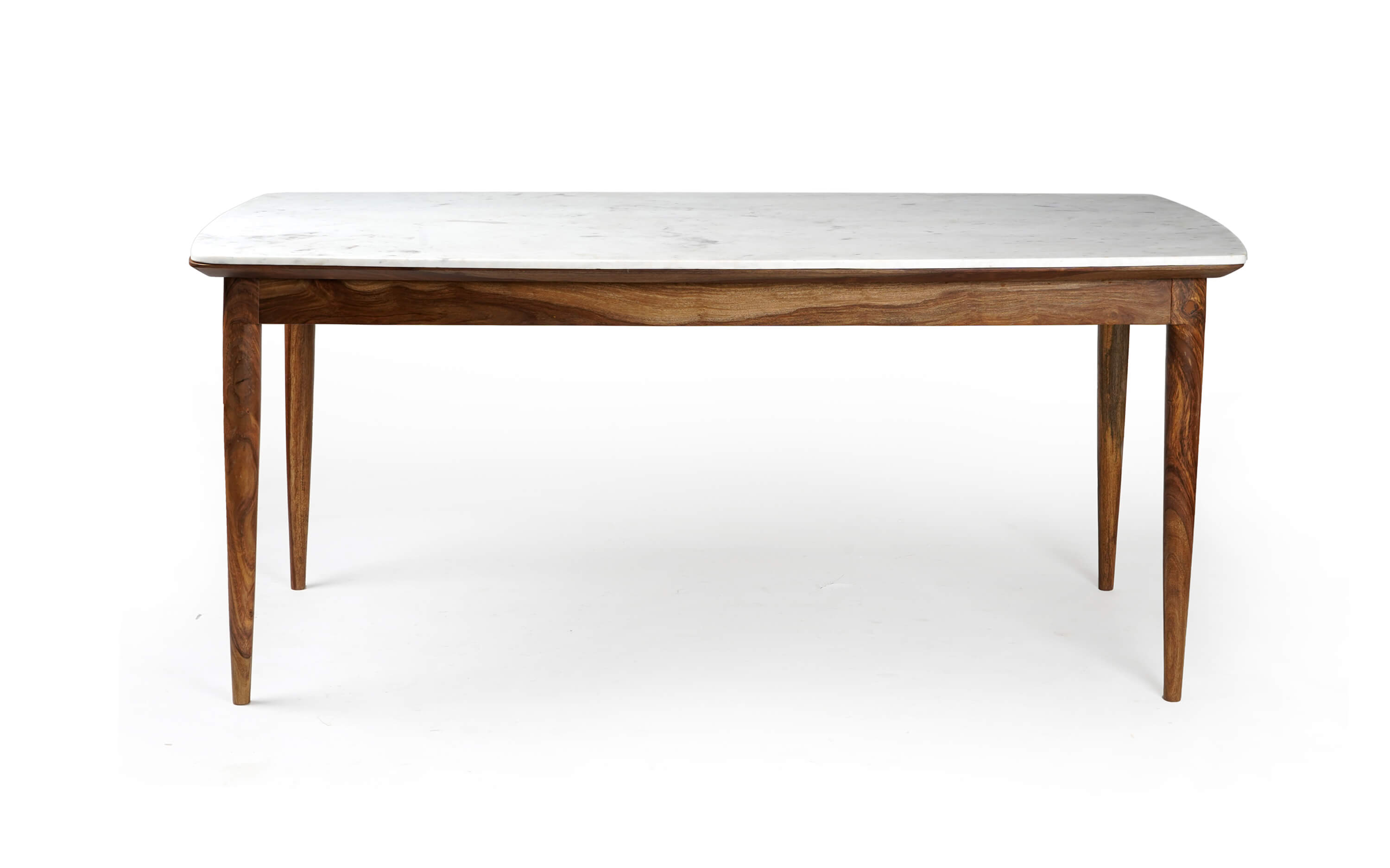 Dado White Marble Top Dining Table 6 seater with Sheesham Wood Base - Close shot - from left angle - Orange Tree