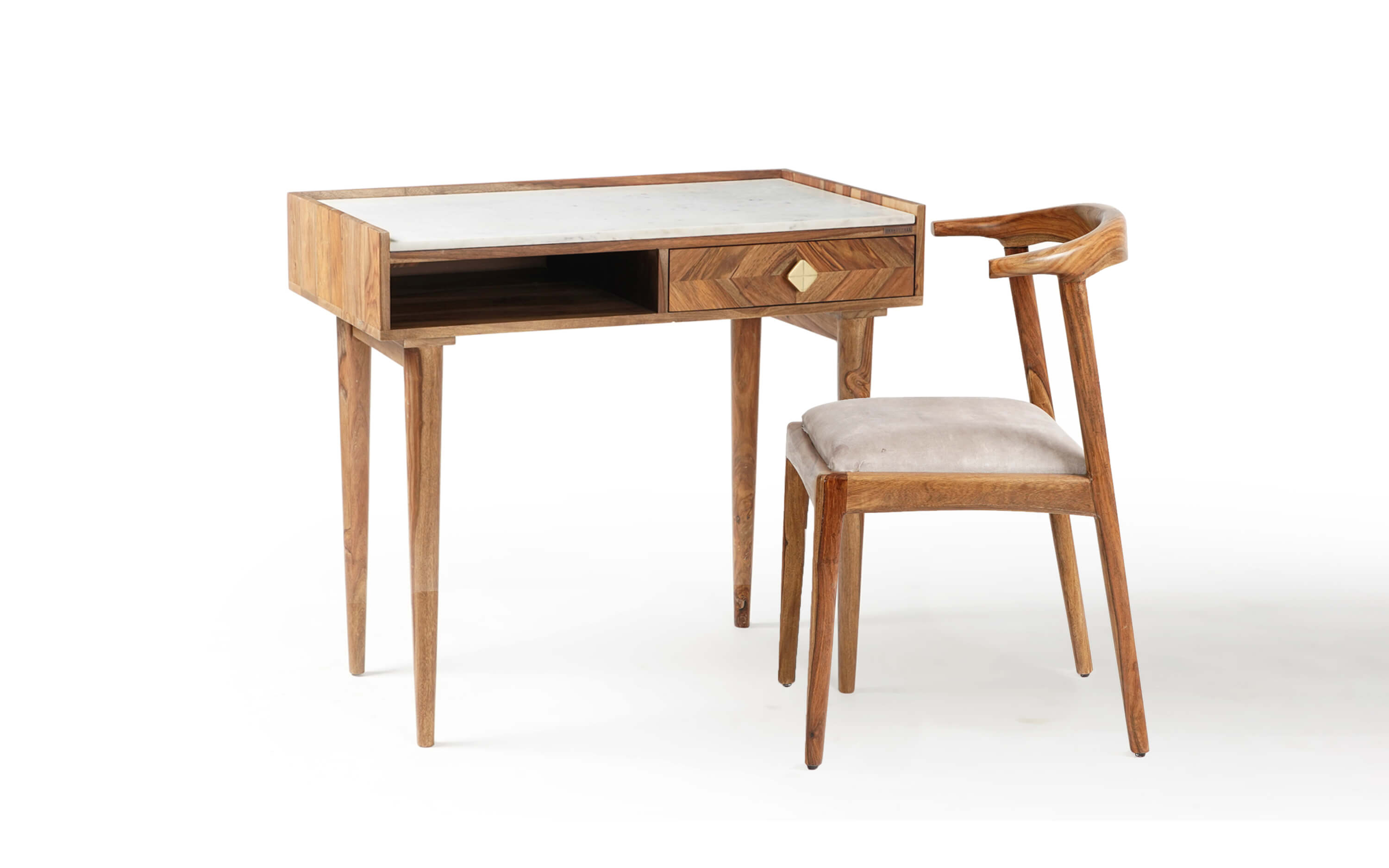 Wooden Study Table and chair. Table featured with Drawer and bookshelf  