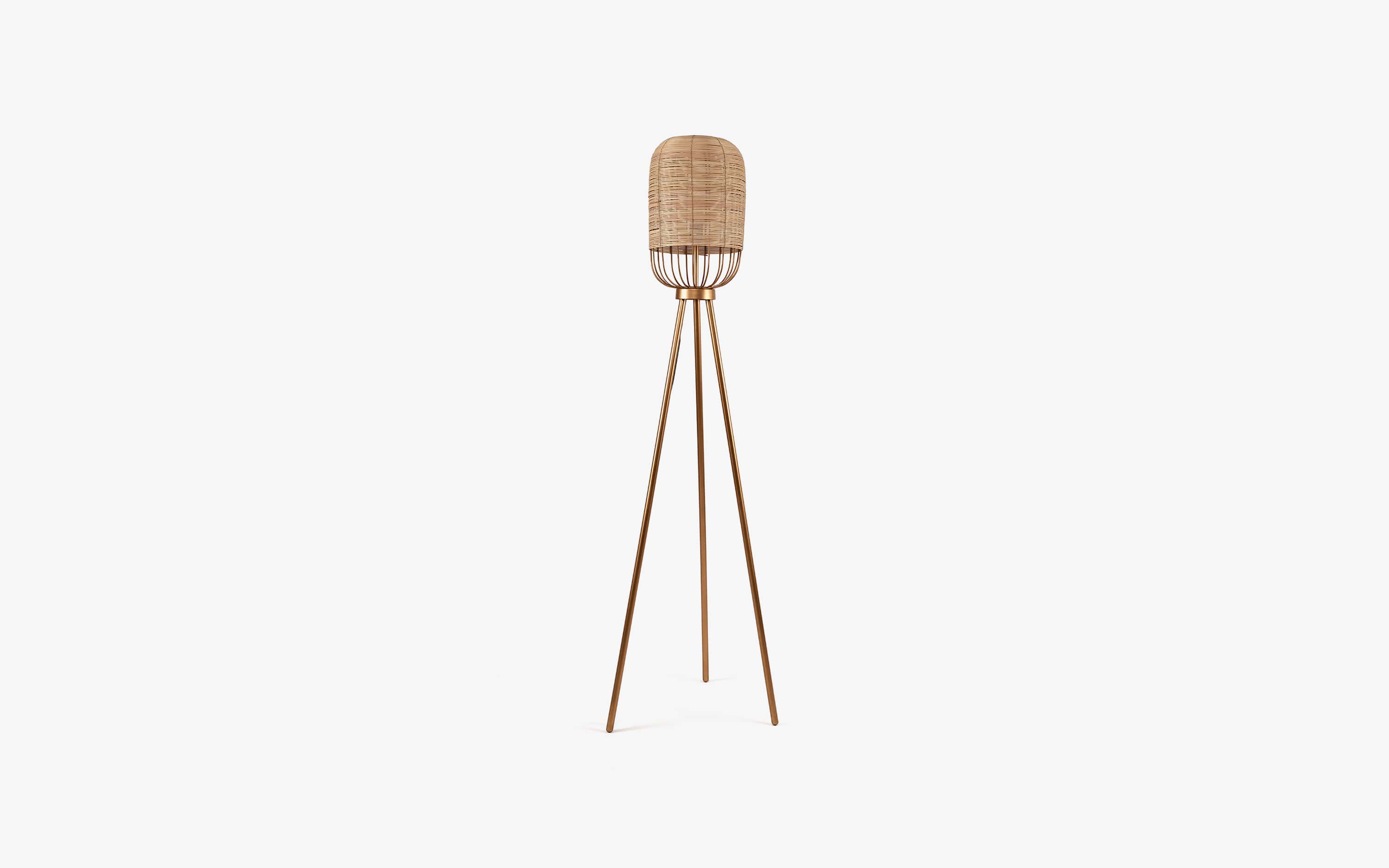 Henka Gold Rattan Tripod Floor Lamp