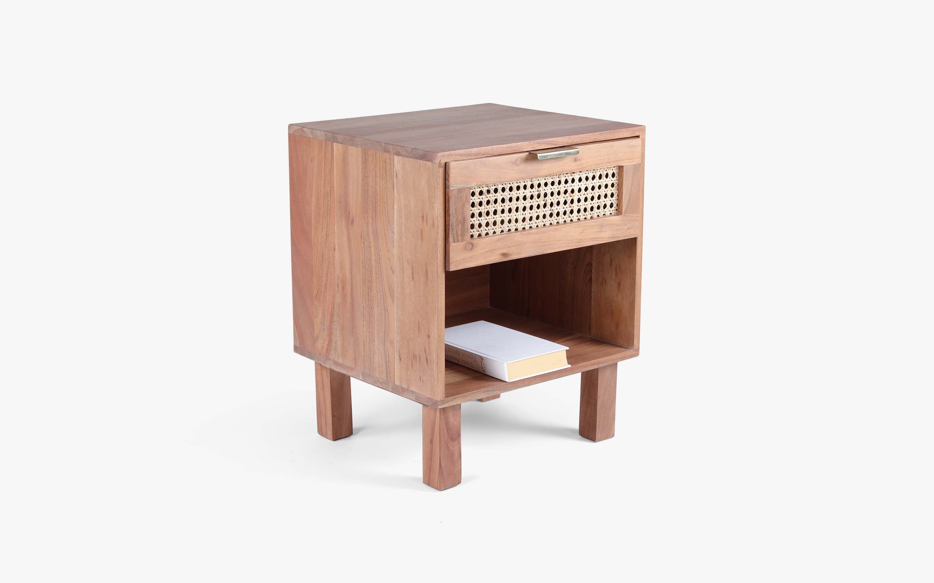 Buy Kyoto Bedside Solid Wood Table with Cane Drawer - with white background - Orange Tree