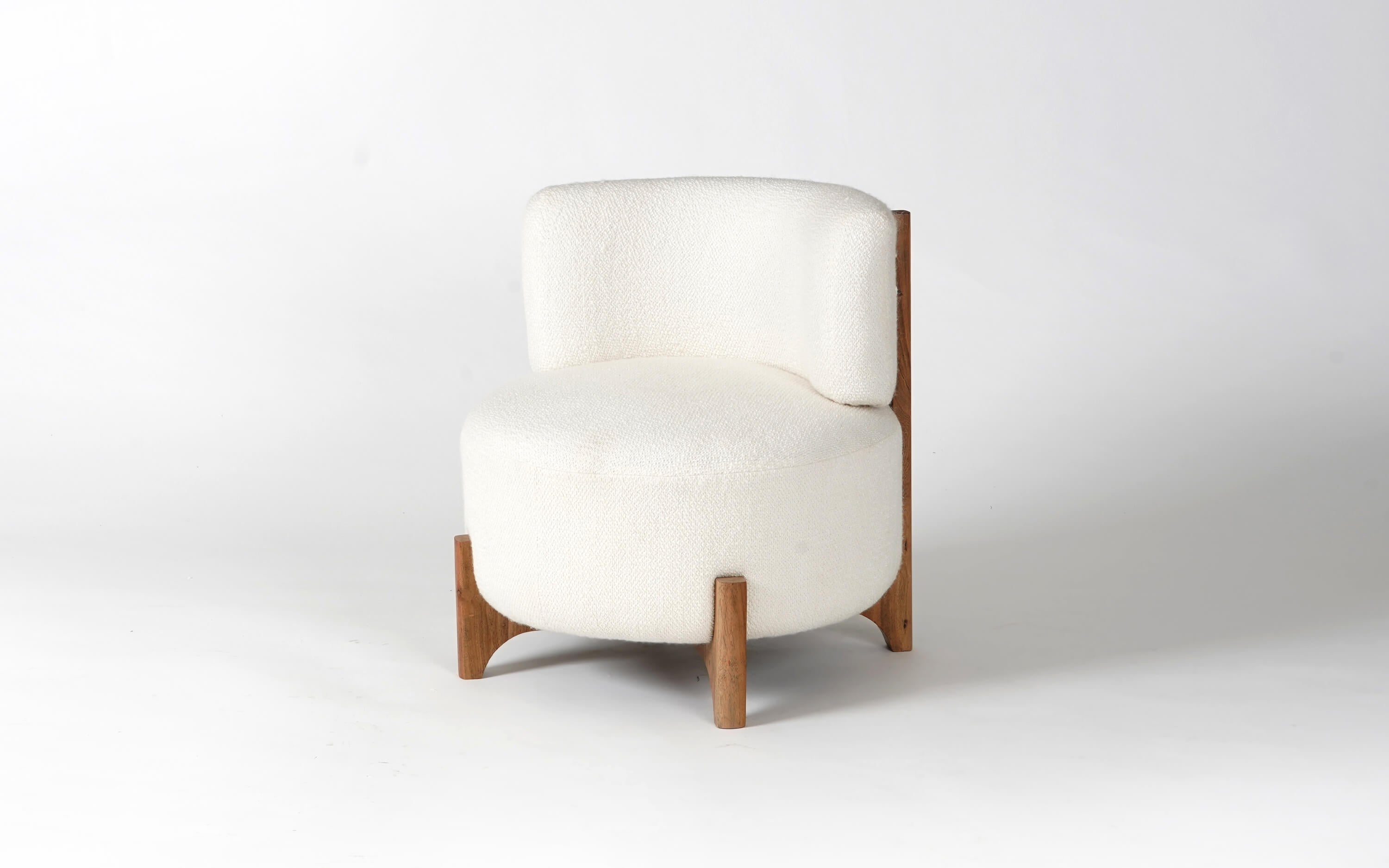 Liam Lounge Chair with Comfortable White Upholstery and Wood - Close shot - Orange Tree