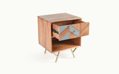 Mazi Bedside Table - Wood Modern Bedside Table Storage  - Orange Tree Home Pvt. Ltd.