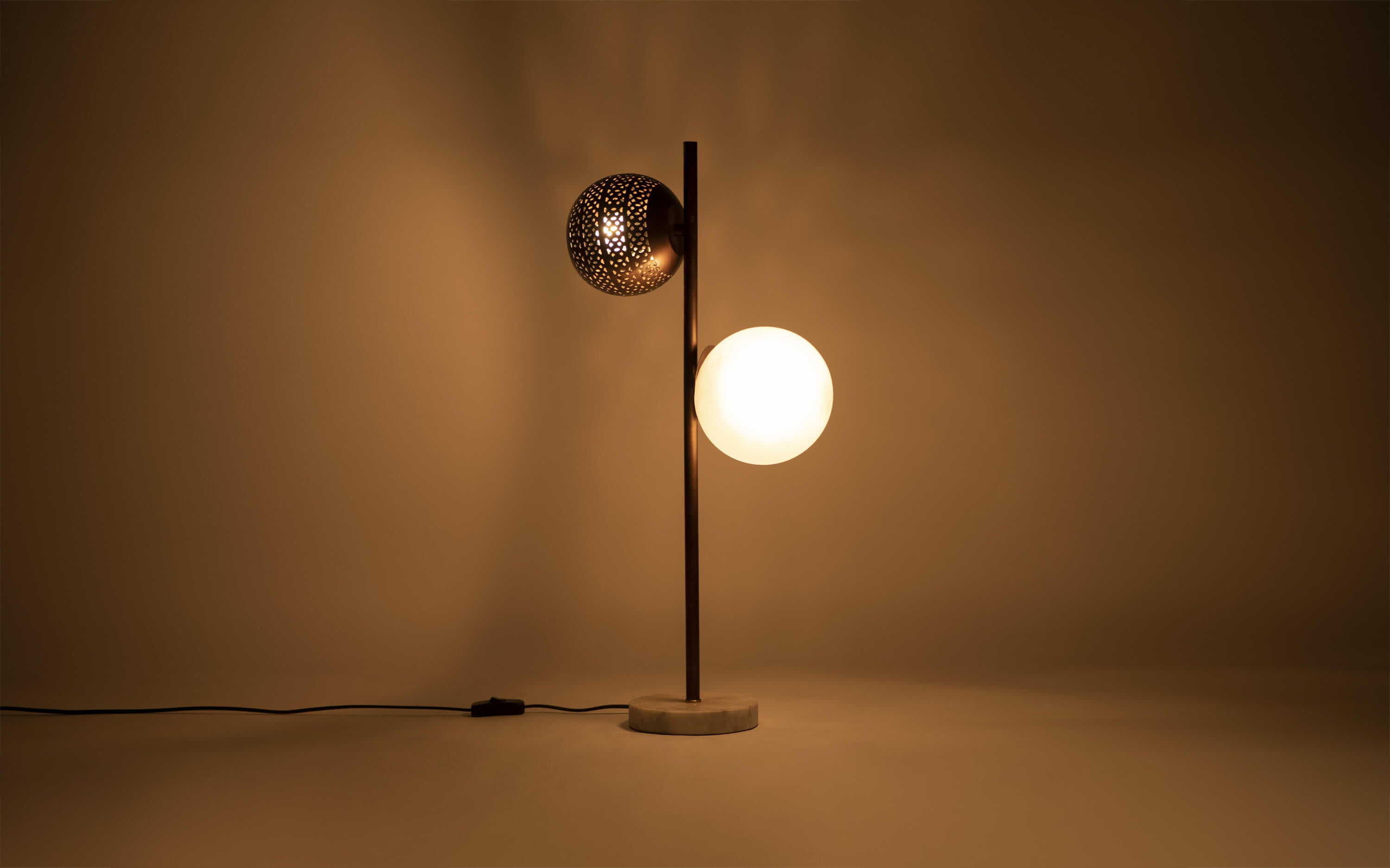 New Soma Copper Round Metal Table Lamp - Close shot - from right angle - Orange Tree