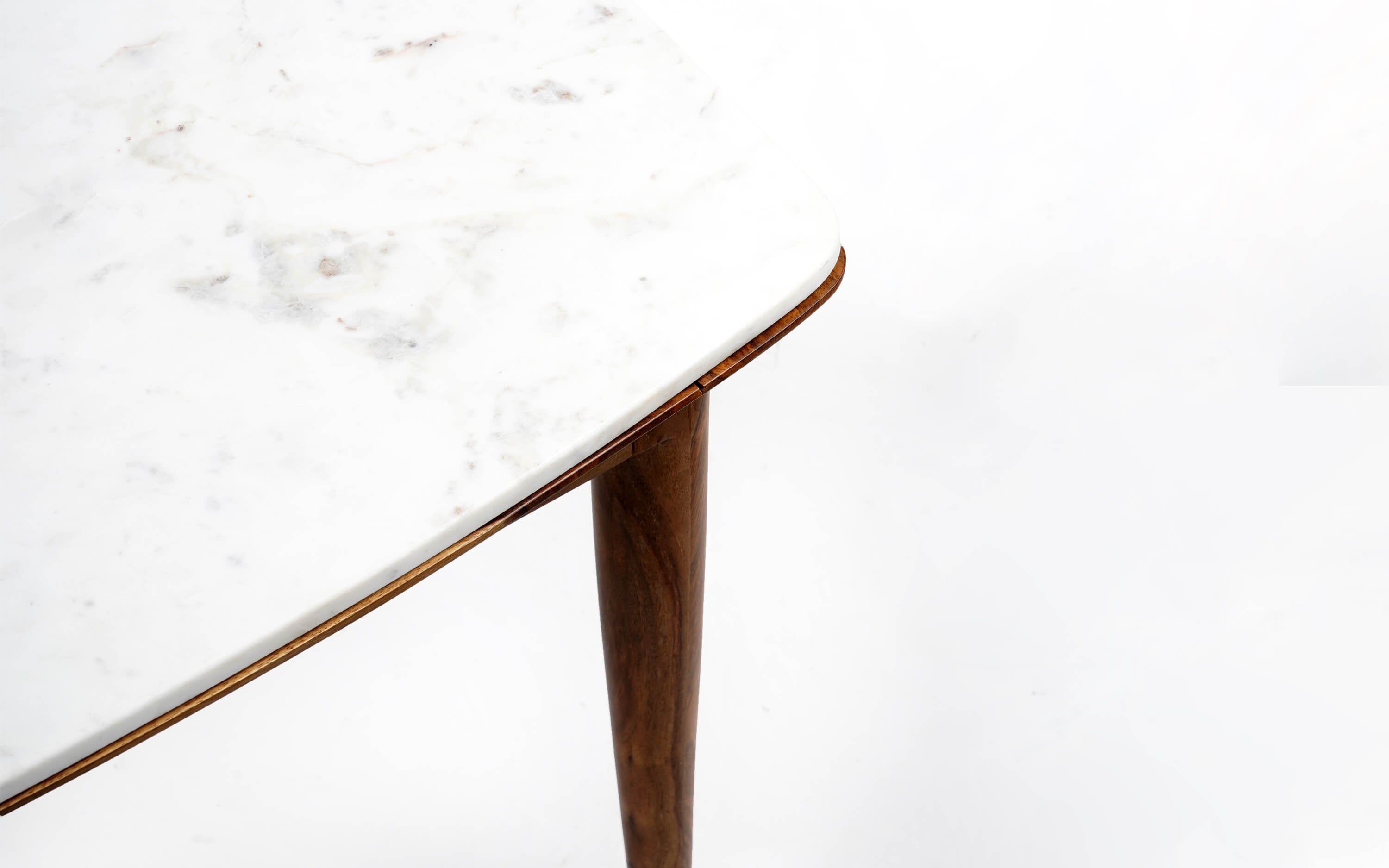 Dado White Marble Top Dining Table 6 seater with Sheesham Wood Base - Close shot - from upper angle - Orange Tree