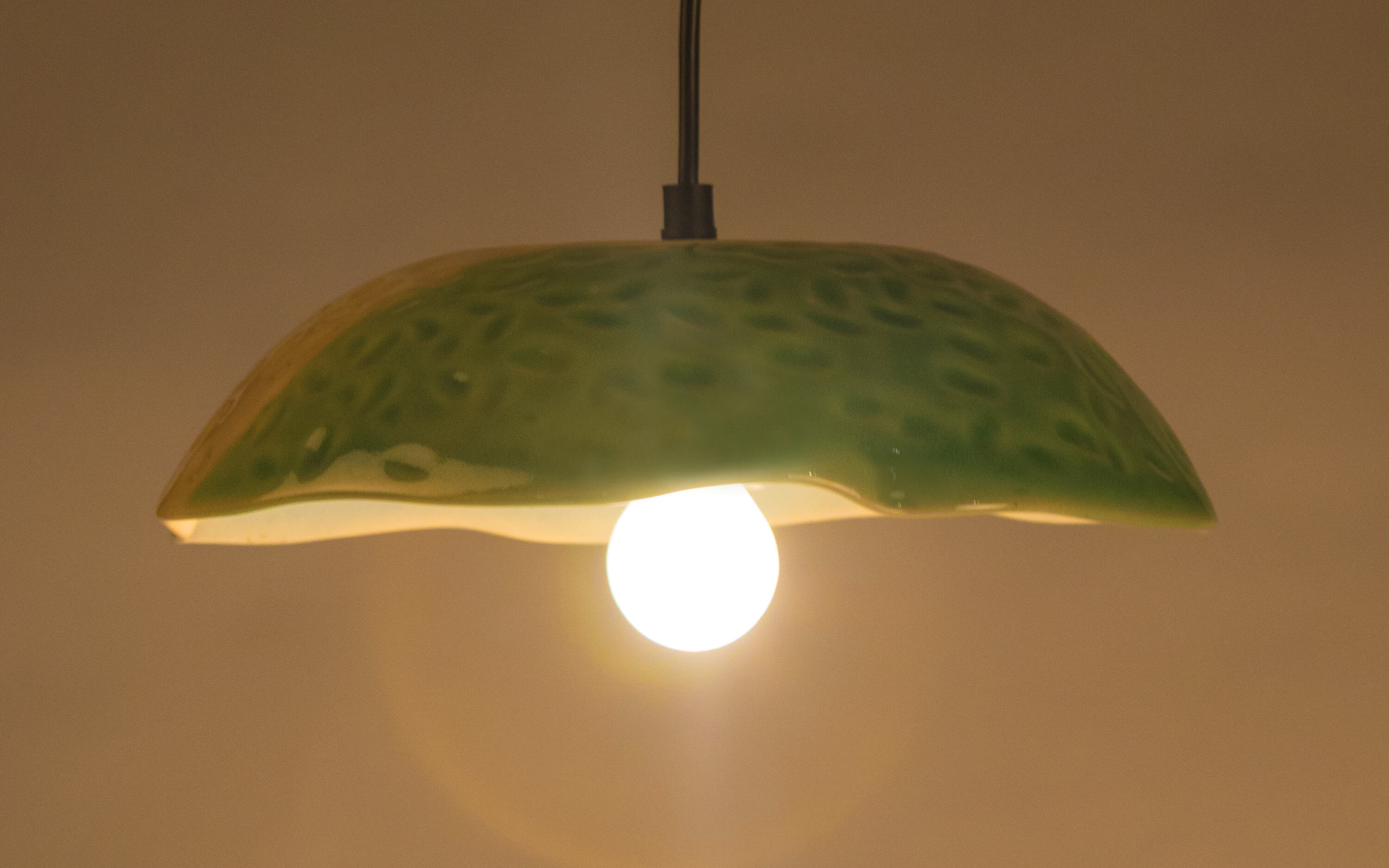 Buy Greek Dome-Shaped Ceramic Hanging Lamp - Close shot - from left angle - Orange Tree