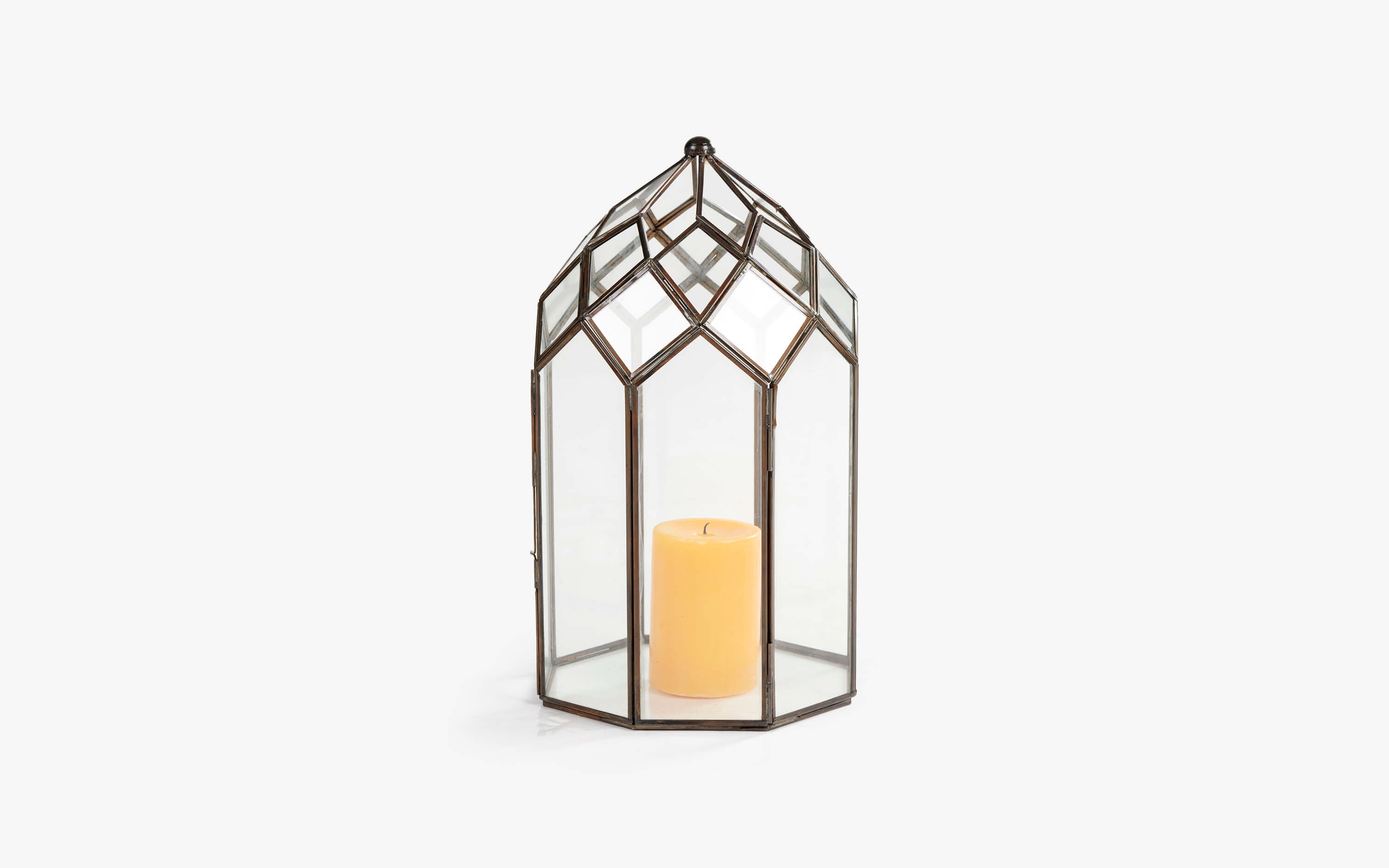 June Glass Candle Lantern Lamp - Close shot - Orange Tree