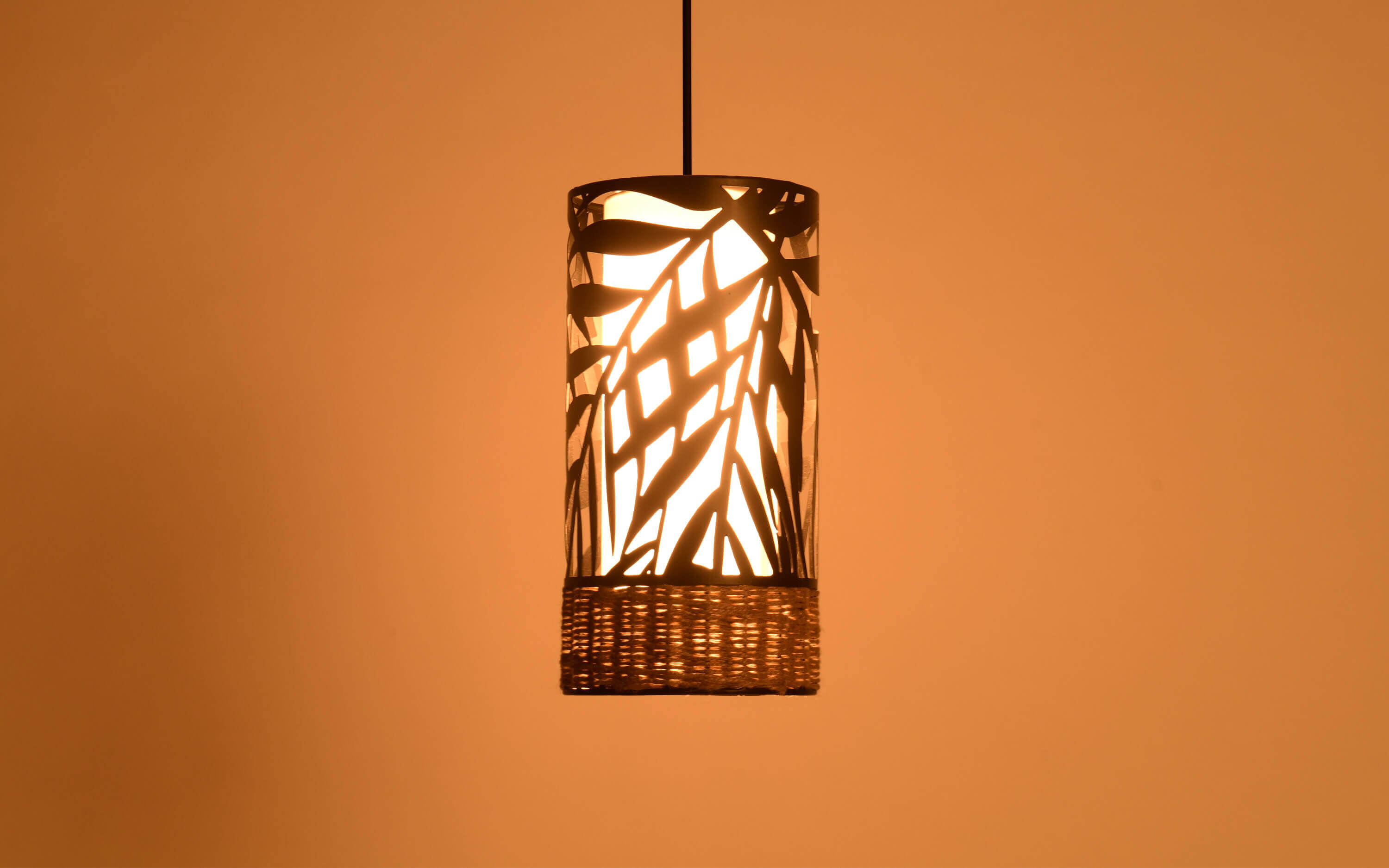 Buy Kinara Cylindrical Metal Hanging Lamp for Living Room - with white background - Orange Tree