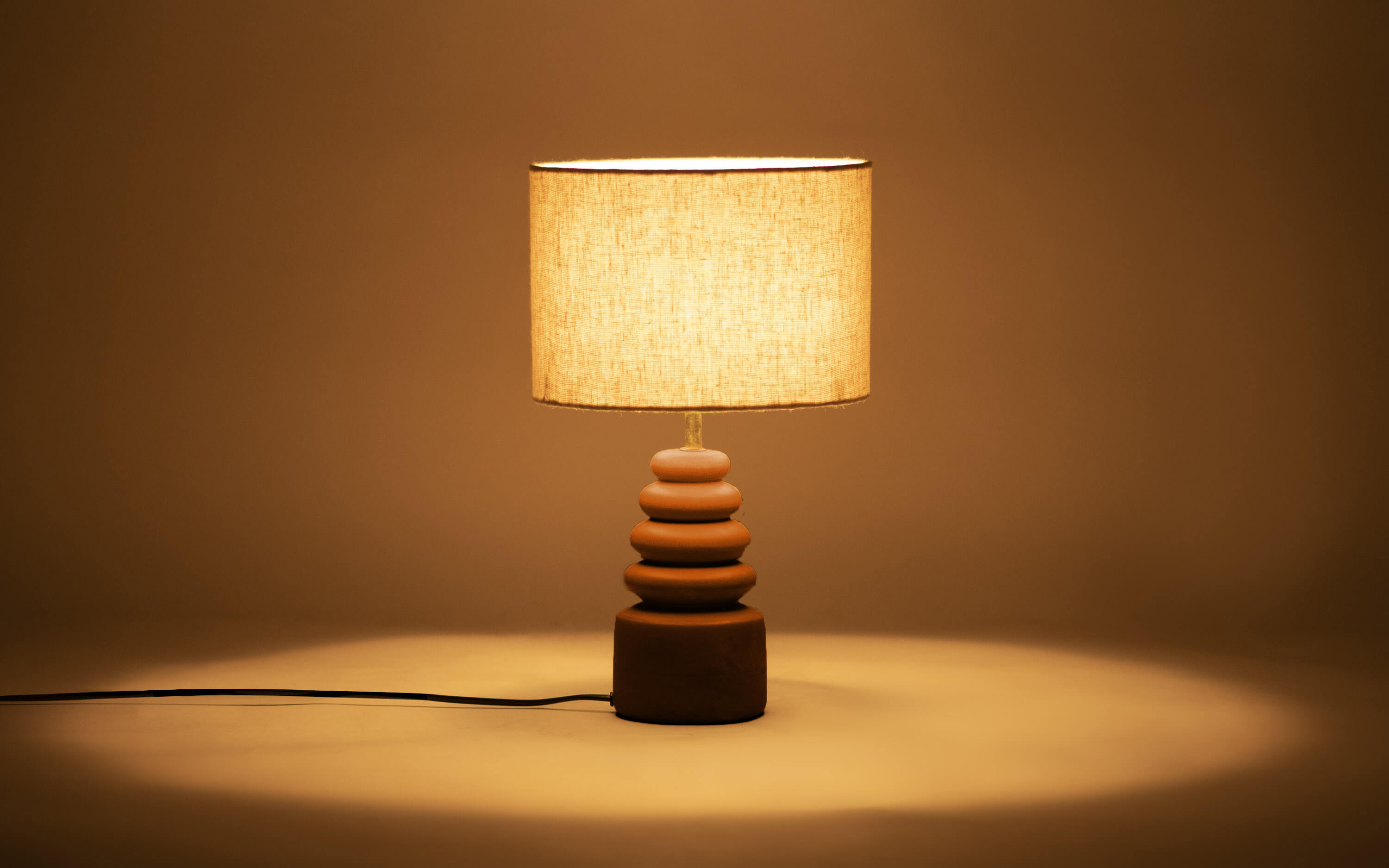 Lattu Wooden Decorative Bedside Table Lamp with Linen Shade - Close shot - from right angle - Orange Tree