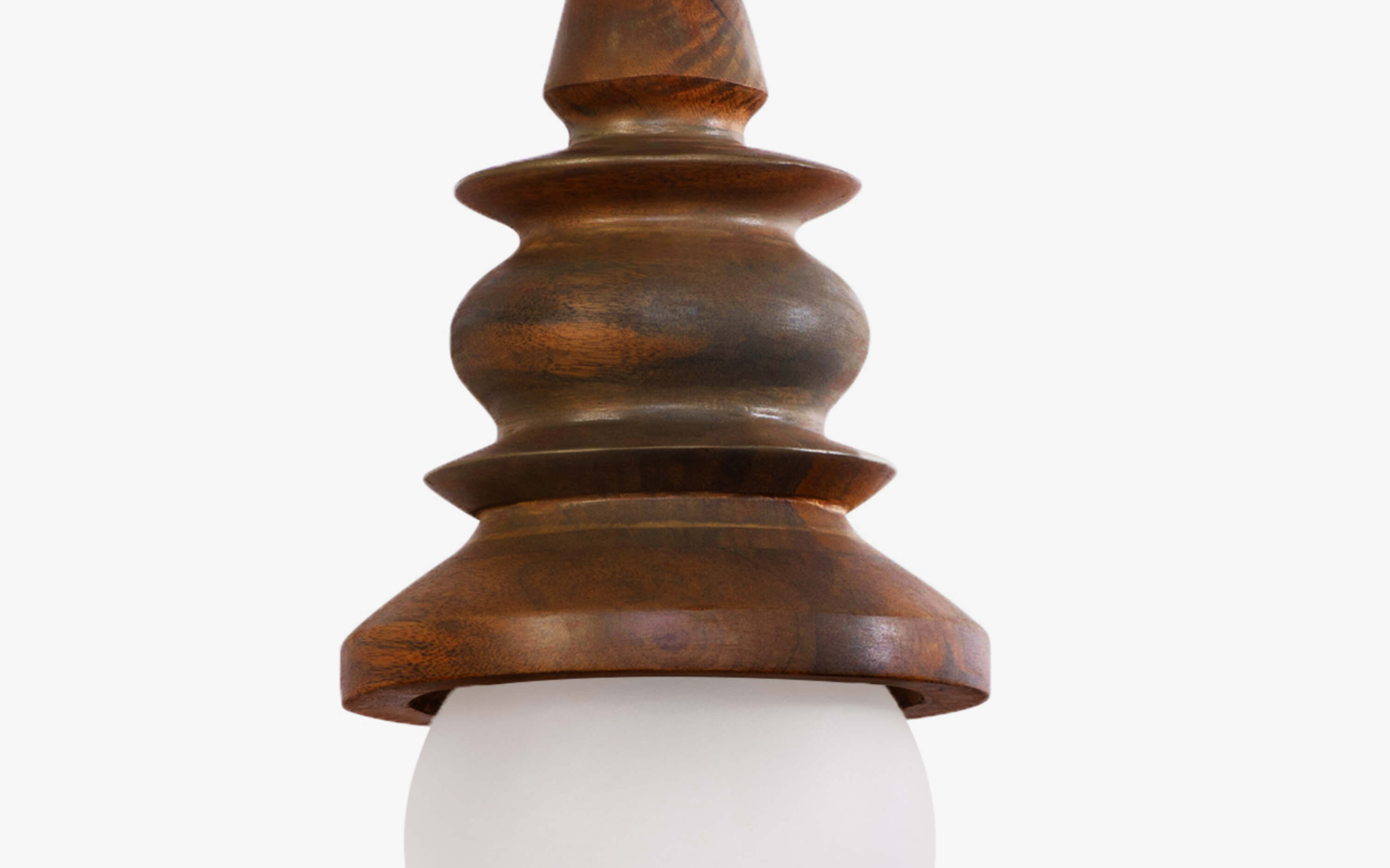 Buy Mewar Wooden Hanging Lamp With Frosted Glass - Close shot - from left angle - Orange Tree