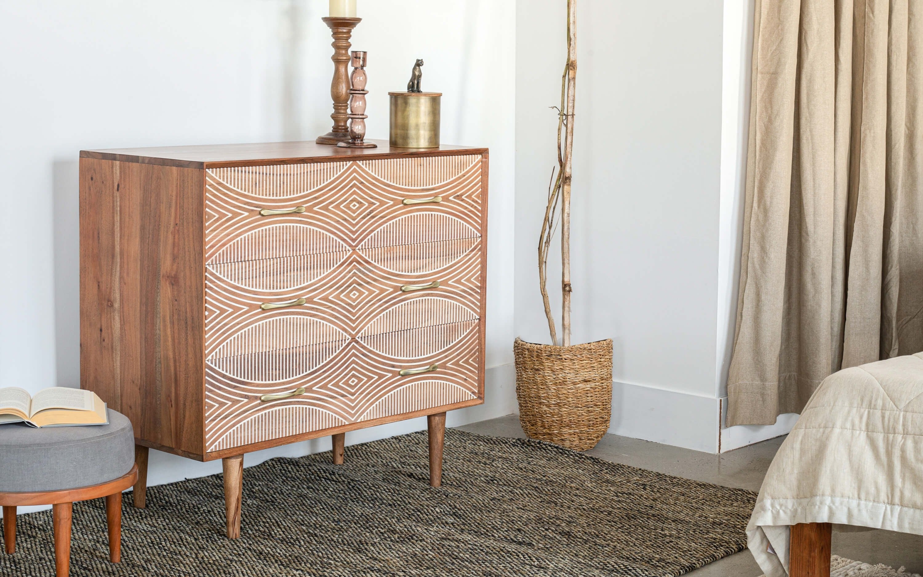 Bunka Solid Wood Chest of Drawers with Natural Finish - Orange Tree