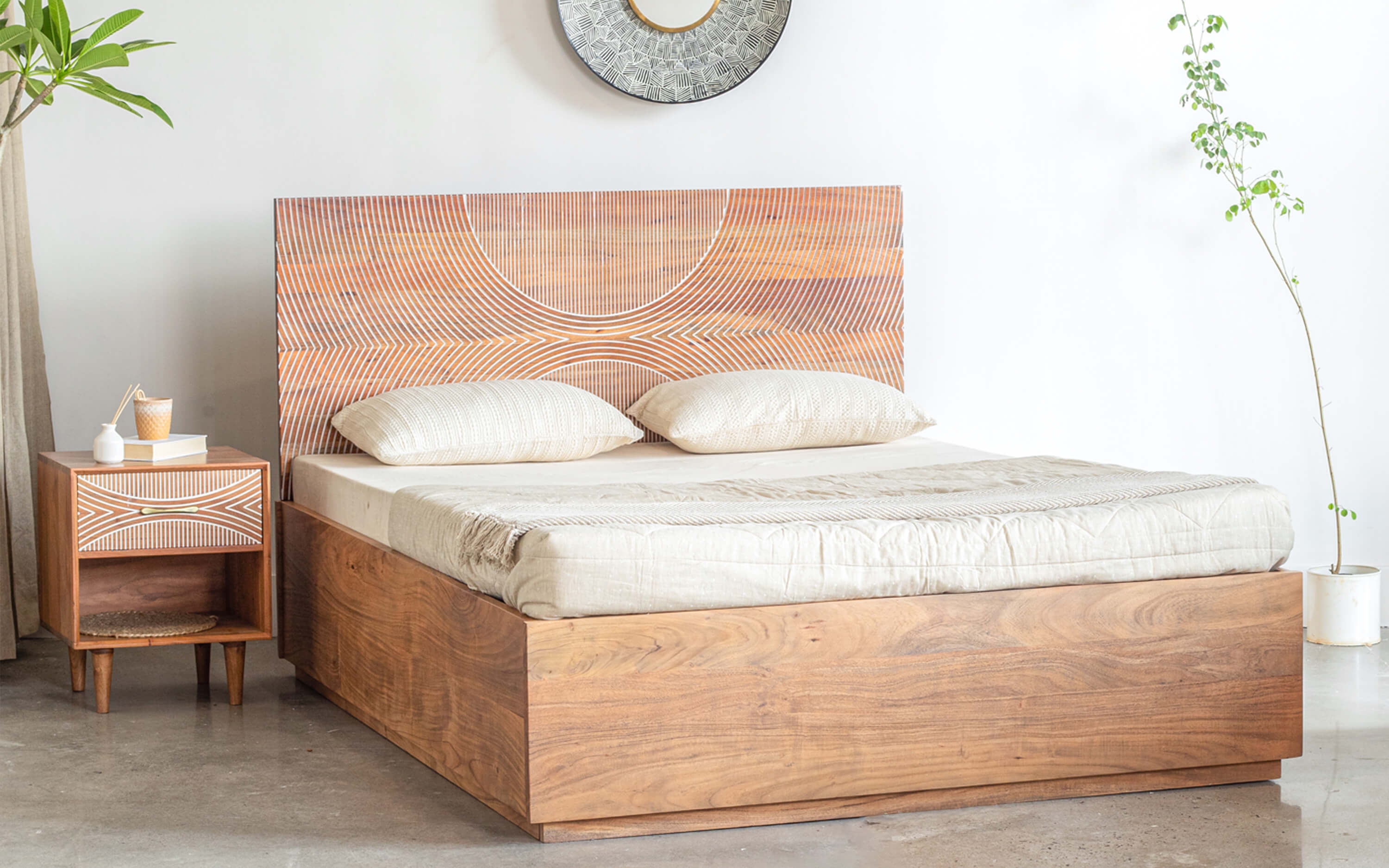 Bunka Solid Wood Chest of Drawers with Natural Finish - Close shot - from right angle - Orange Tree