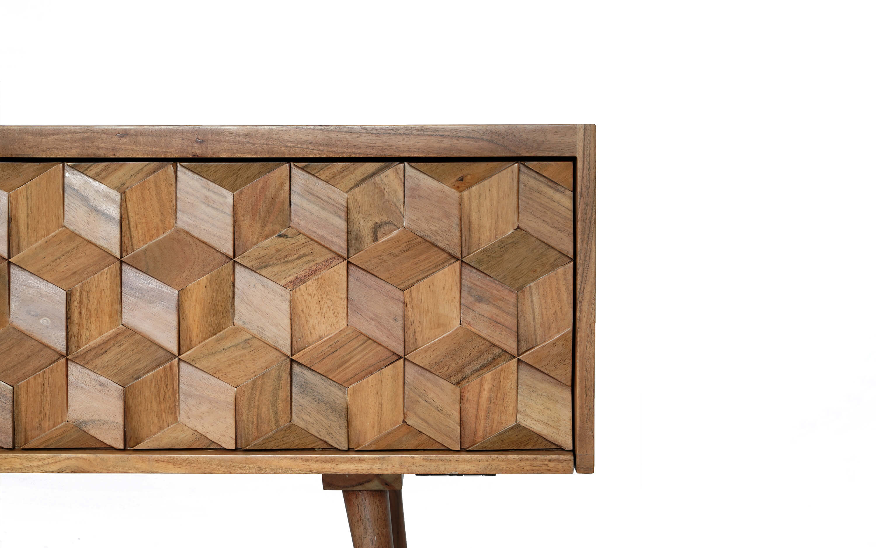 Ayaka Solid Wood TV Unit in Natural Finish - Close shot - from right angle - Orange Tree
