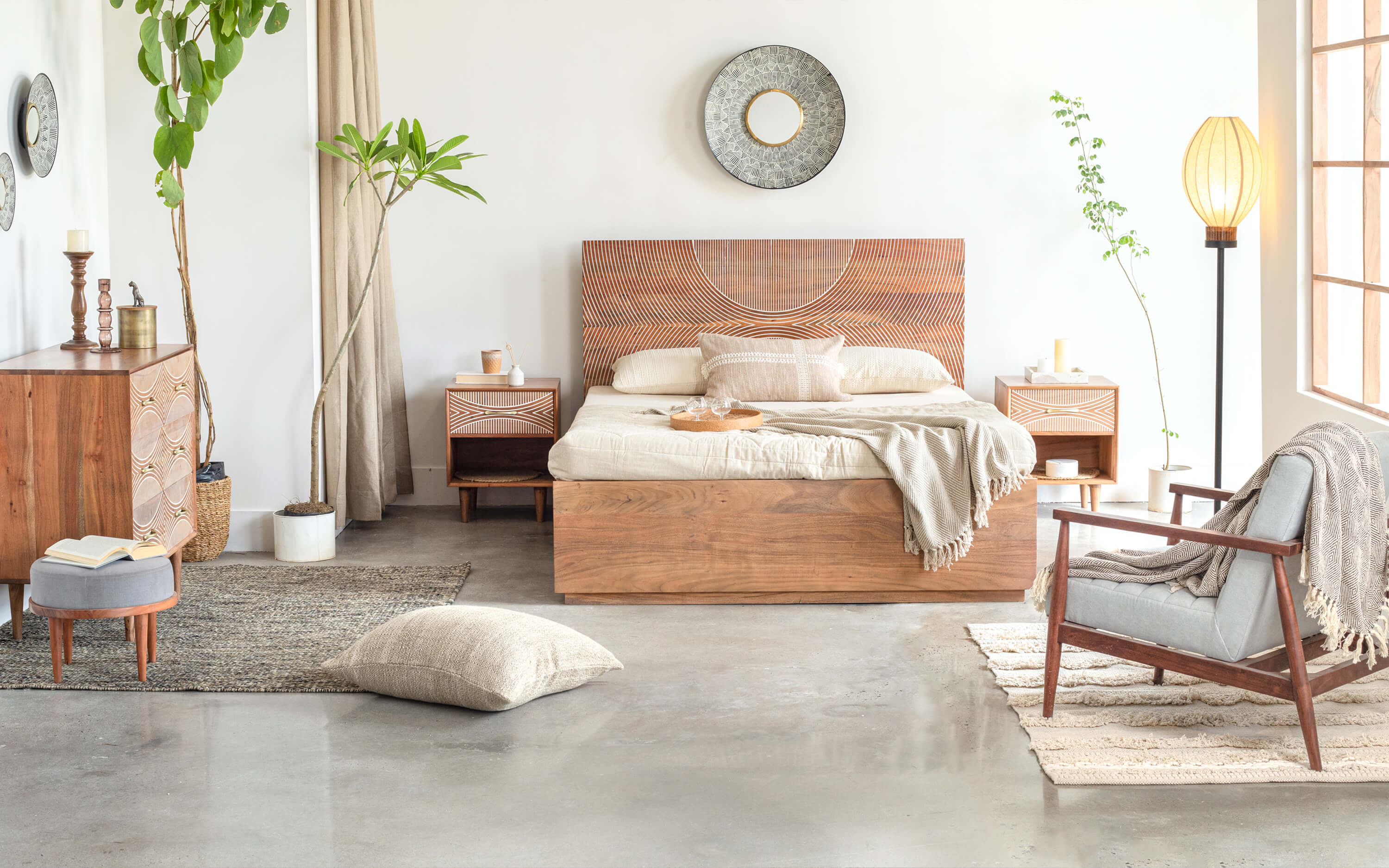 Bunka Solid Wood Chest of Drawers with Natural Finish - Close shot - from left angle - Orange Tree