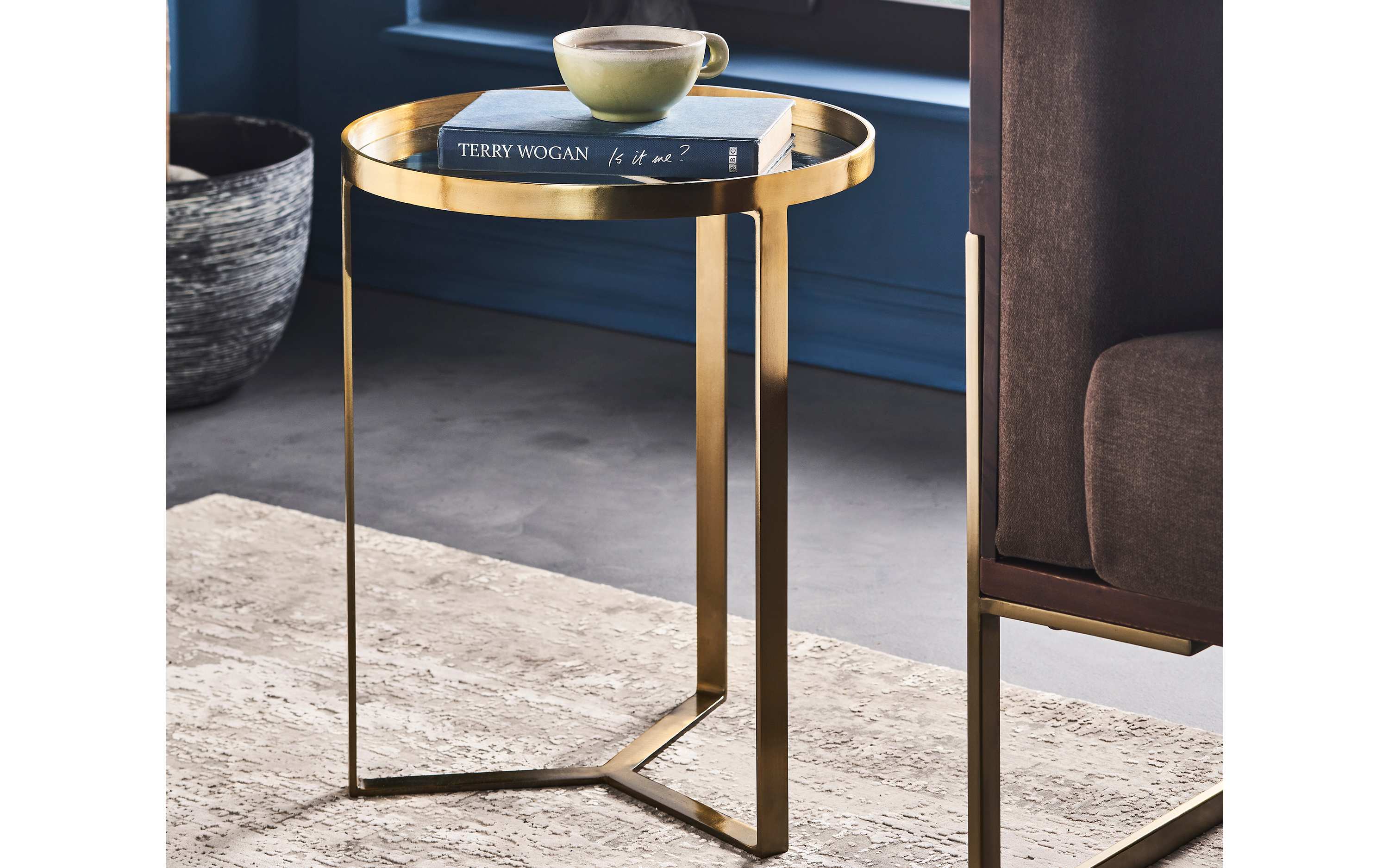 Emperor Glass Round Side Table with Gold Metal Legs - Orange Tree