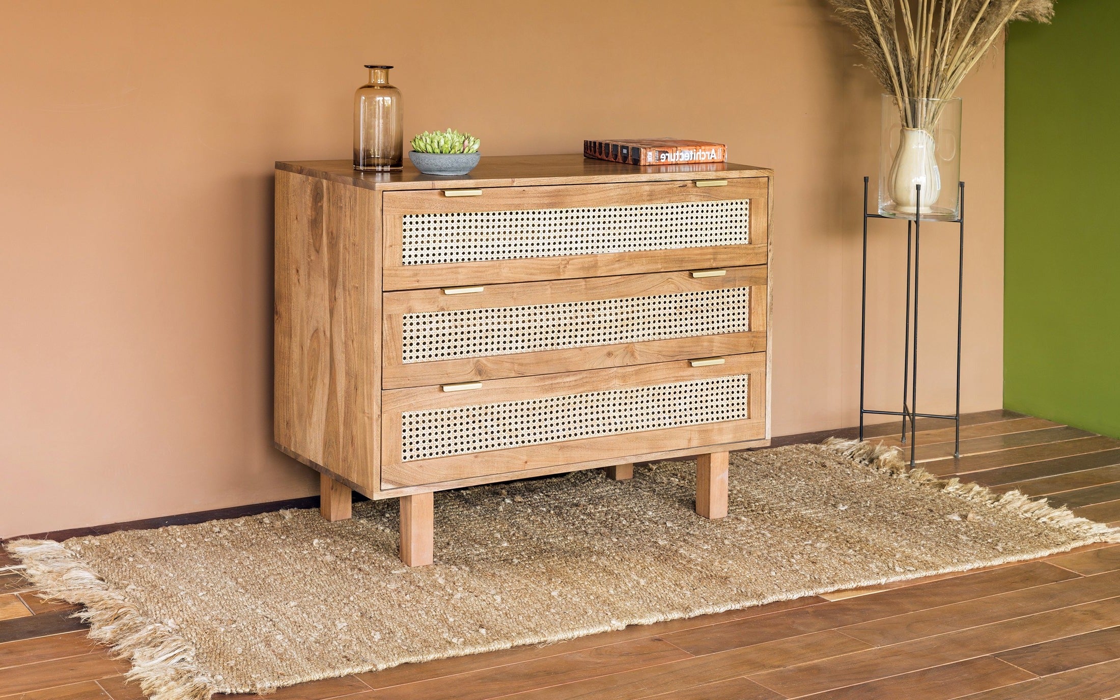 Kyoto Chest of Drawers Crafted from Solid Wood and Cane - Orange Tree