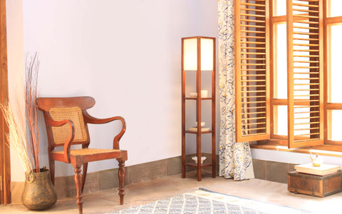 Wooden floor lamp with walnut finish