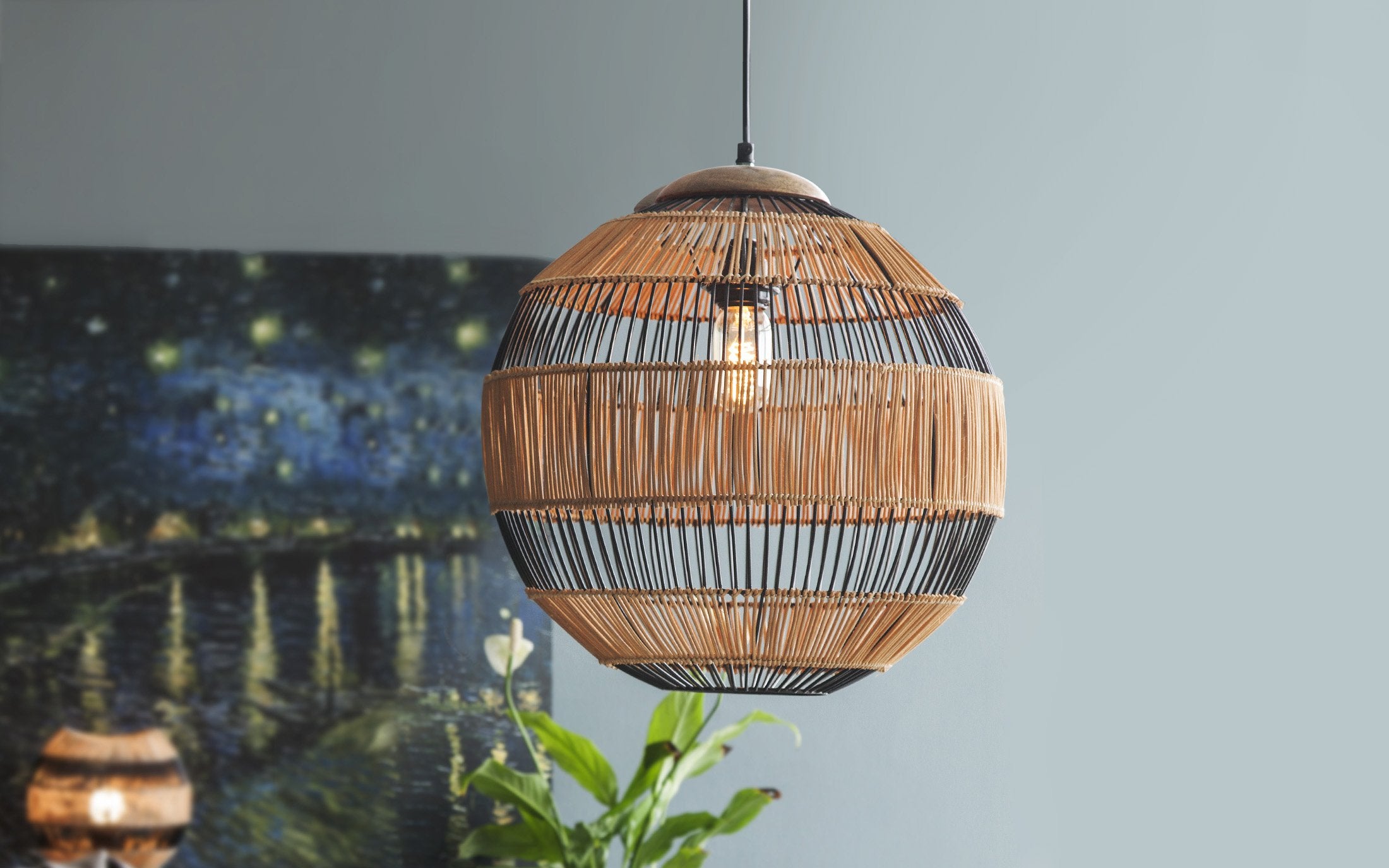 New Kyoto Hanging Lamp Cage Cane Pendant Light