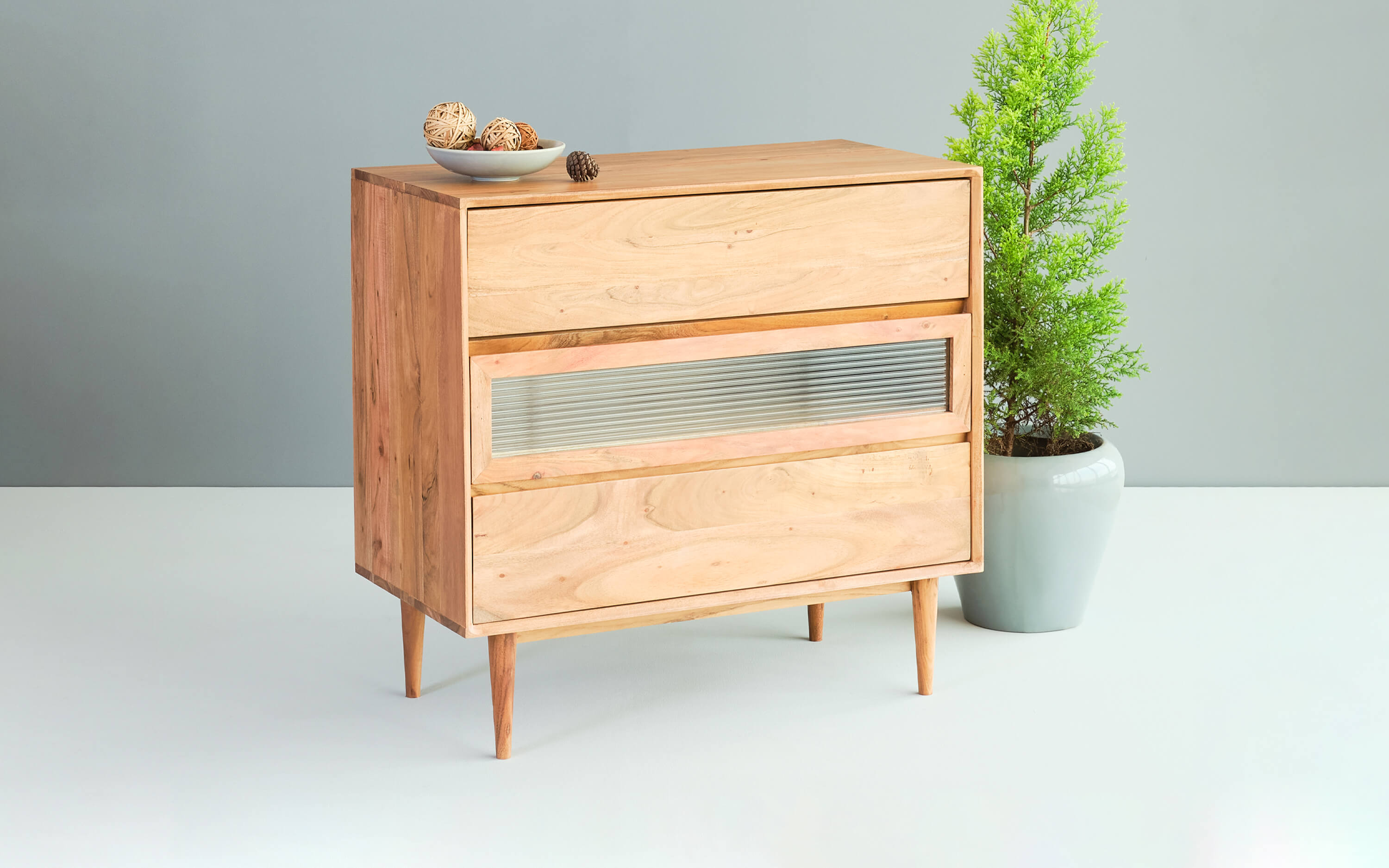 Paolo Chest Of Drawer made of Acacia Wood with Glass