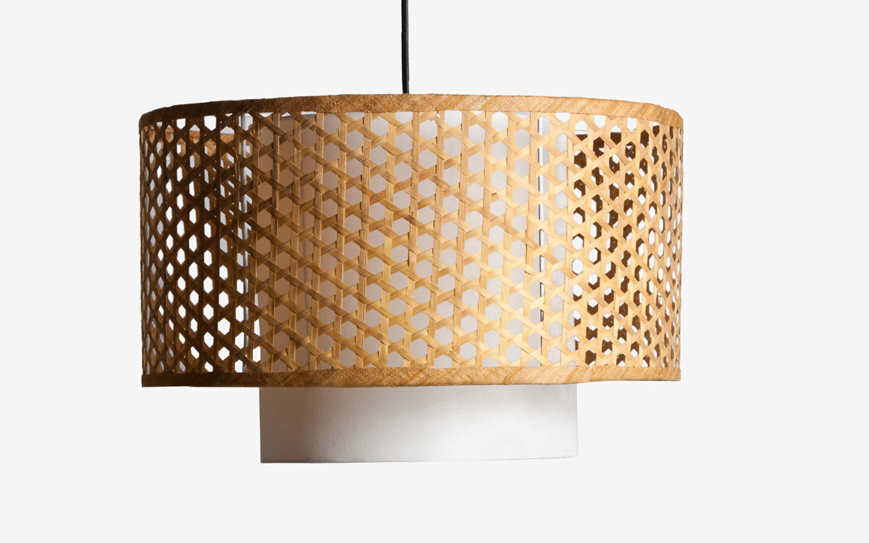 Canna Bamboo Hanging Lamp with Natural Cane Finish - with white background - Orange Tree