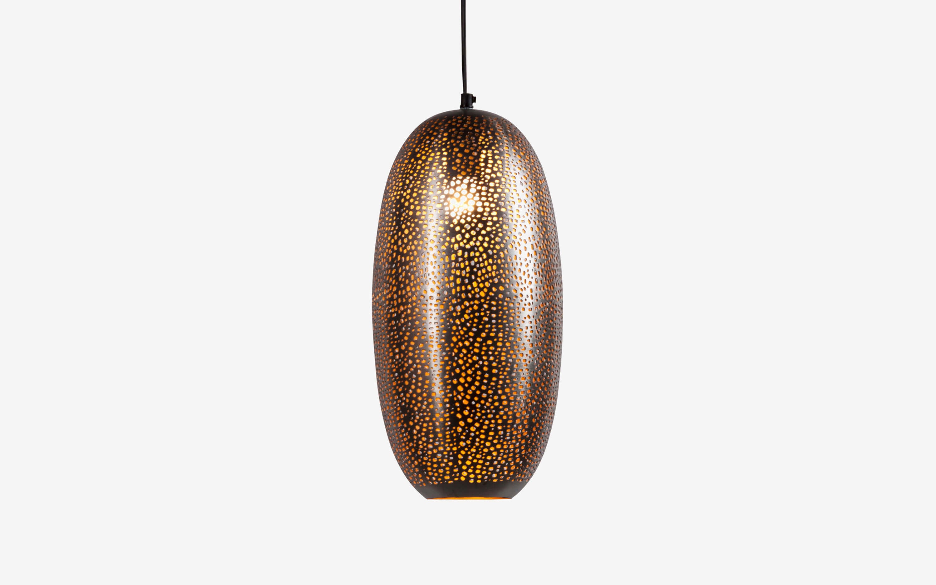 Buy Cillin Oval Hanging Lamp With Gold Finish | Drop Lamp - Close shot - from left angle - Orange Tree