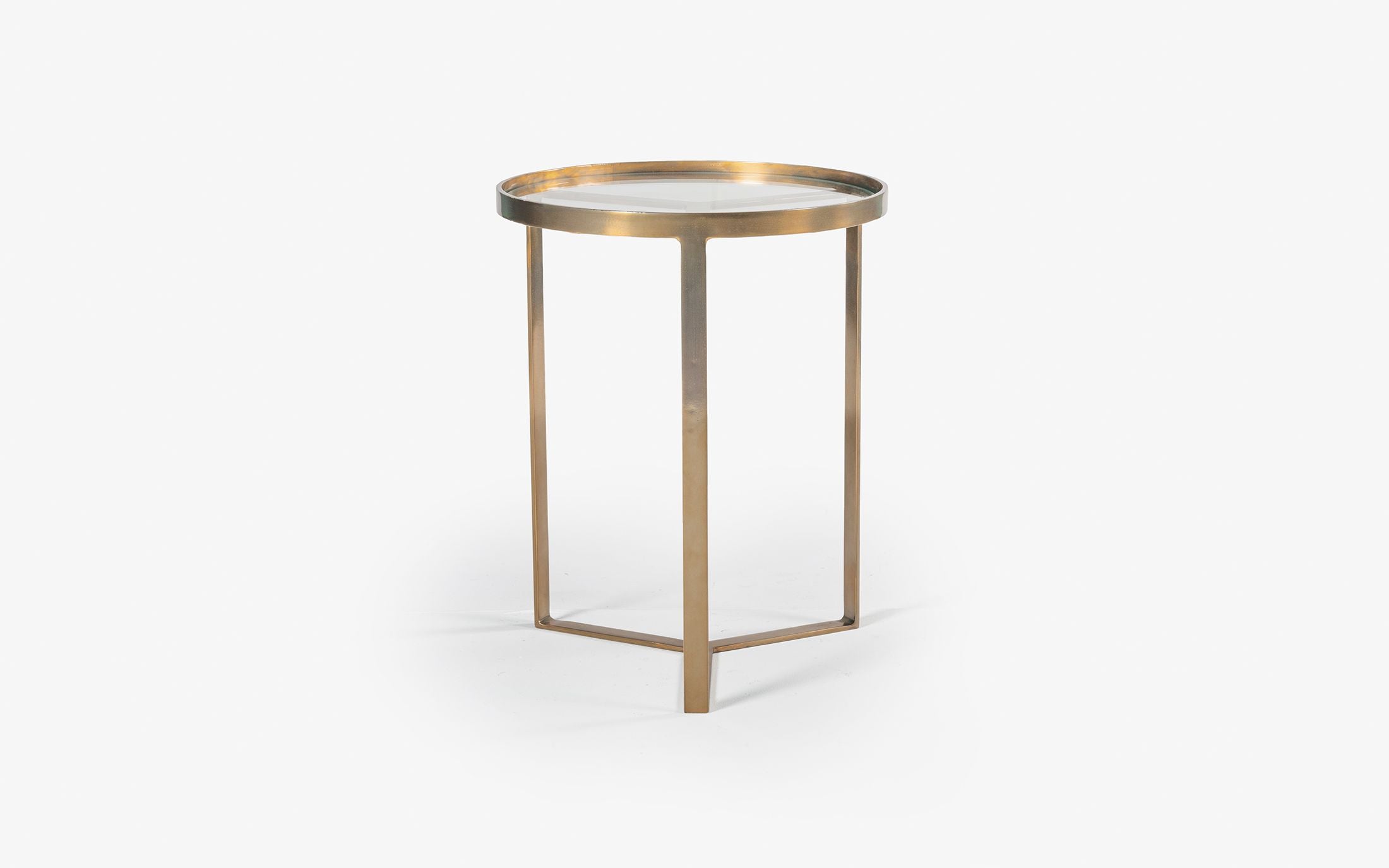 Emperor Glass Round Side Table with Gold Metal Legs - with white background - Orange Tree
