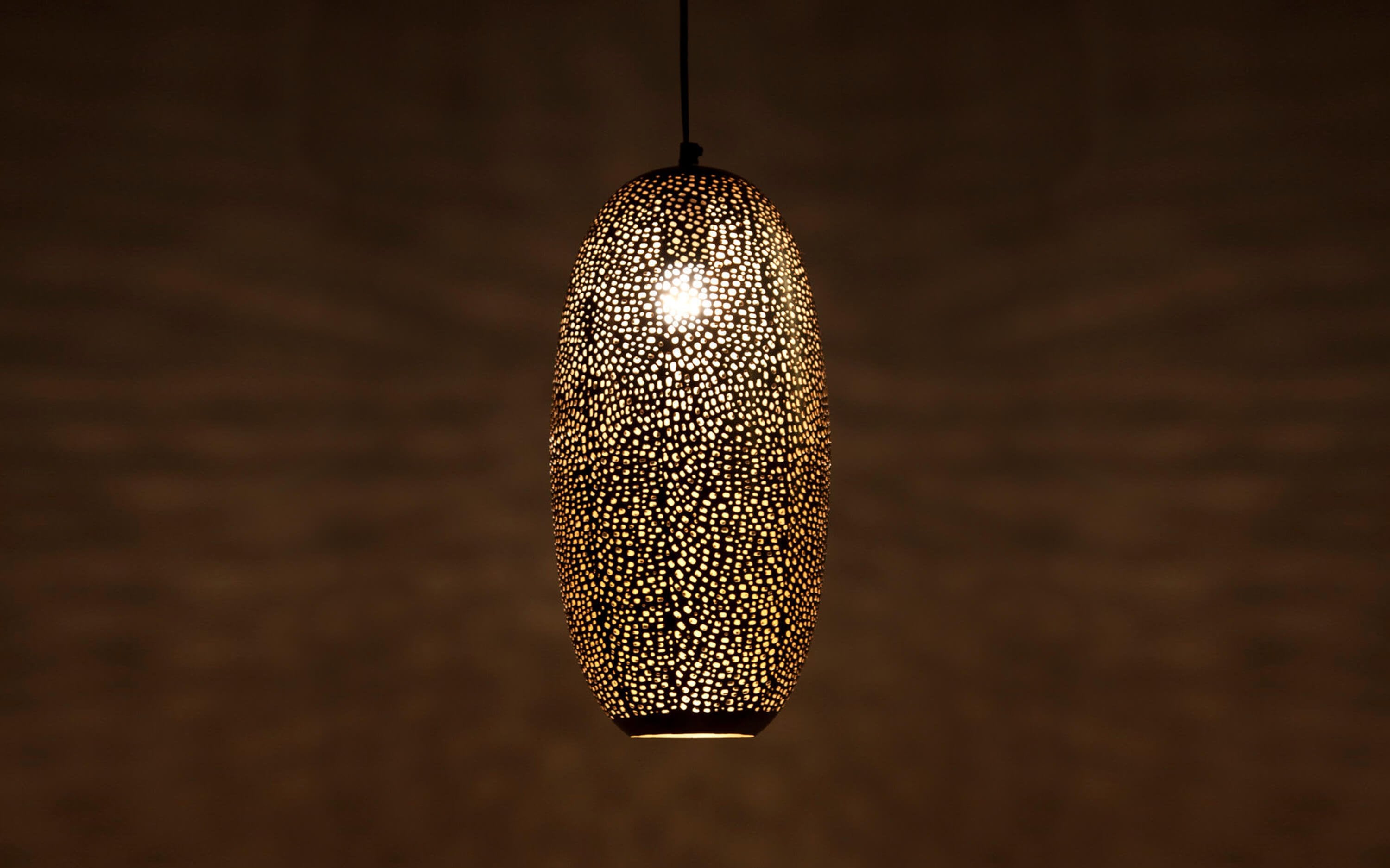 Buy Cillin Oval Hanging Lamp With Gold Finish | Drop Lamp - Close shot - from upper angle - Orange Tree